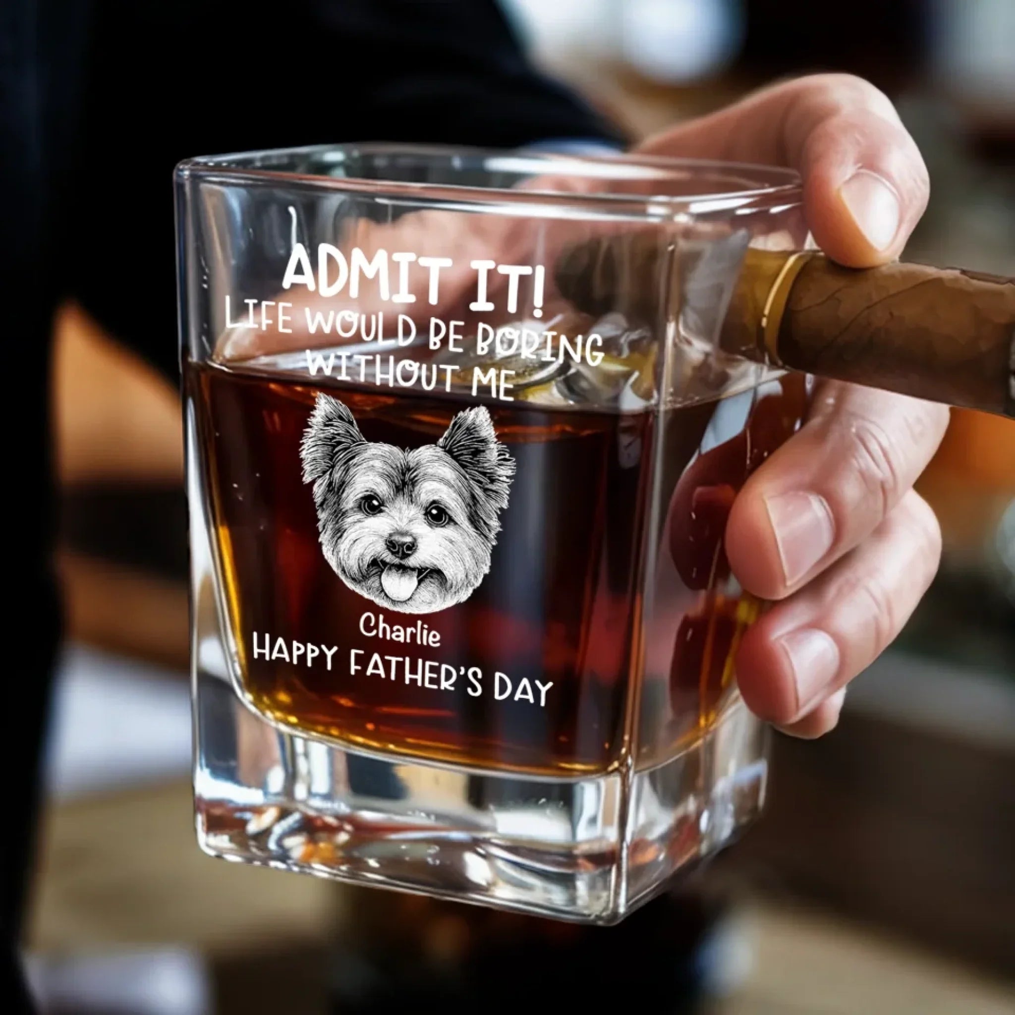 Custom Photo Life’s Ruff Without Me - Dog & Cat Personalized Custom Whiskey Glass With Cigarette Holder - Father's Day, Gift For Dad, Pet Owners, Pet Lovers