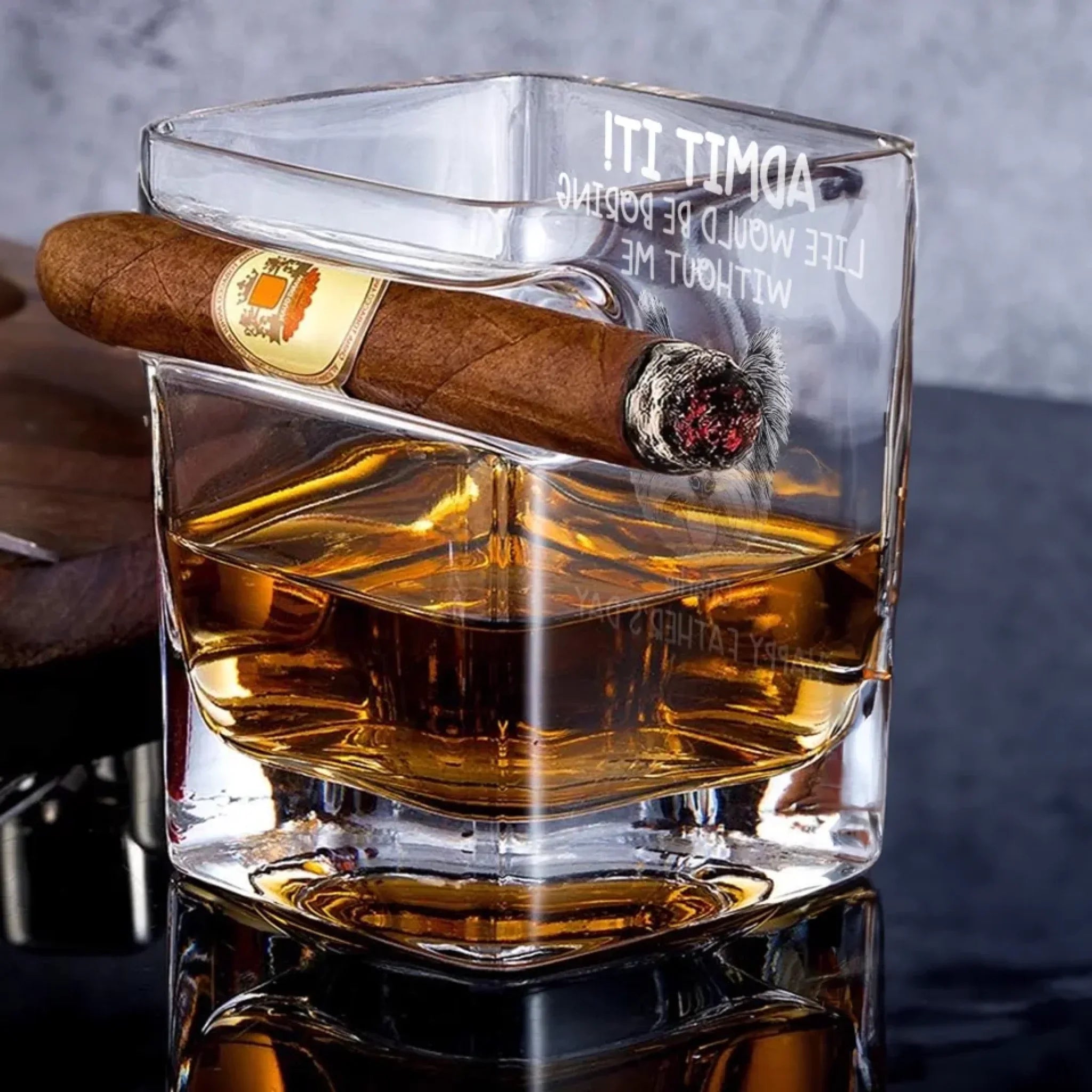 Custom Photo Life’s Ruff Without Me - Dog & Cat Personalized Custom Whiskey Glass With Cigarette Holder - Father's Day, Gift For Dad, Pet Owners, Pet Lovers