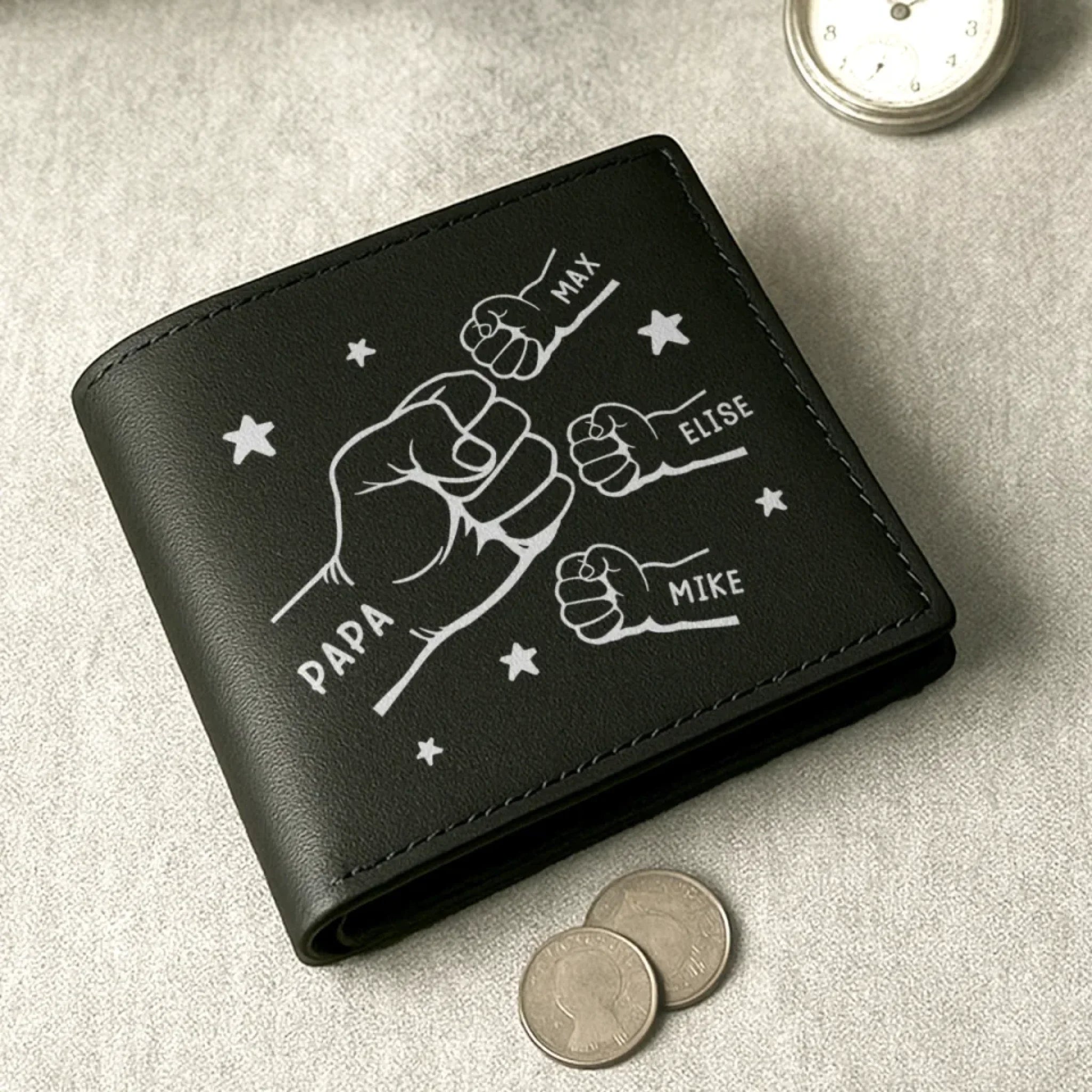Holding Love In Every Sip - Family Personalized Custom Double-Sided Printed Leather Wallet - Father's Day, Gift For Dad, Grandpa