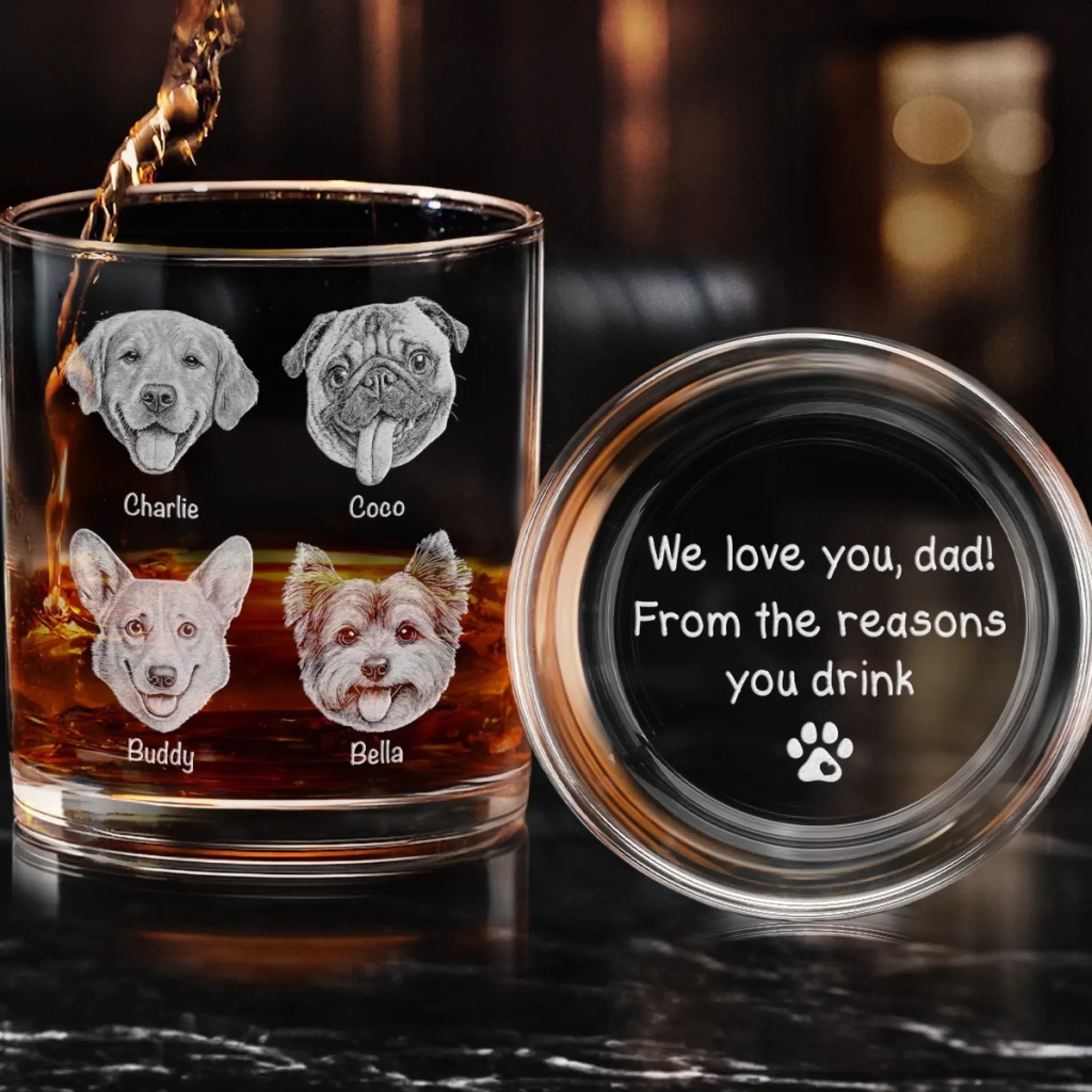 Custom Photo You're Pawsitively The Best, Dad - Dog & Cat Personalized Custom Whiskey Glass With Bottom And Side Engraving - Father's Day, Gift For Dad, Pet Owners, Pet Lovers