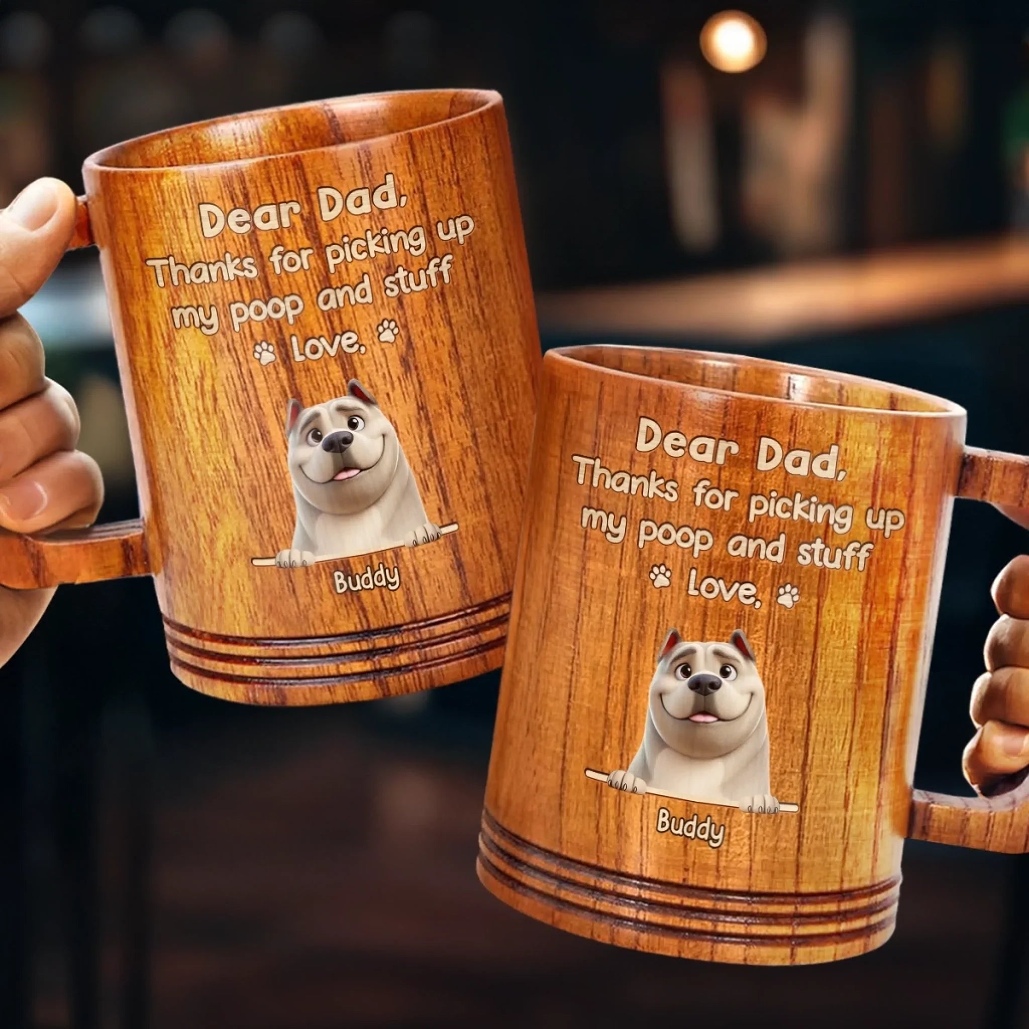 Thanks For Picking Up My Poop. Love Ya - Dog Personalized Custom Wooden Mug - Father's Day, Gift For Dad, Pet Owners, Pet Lovers