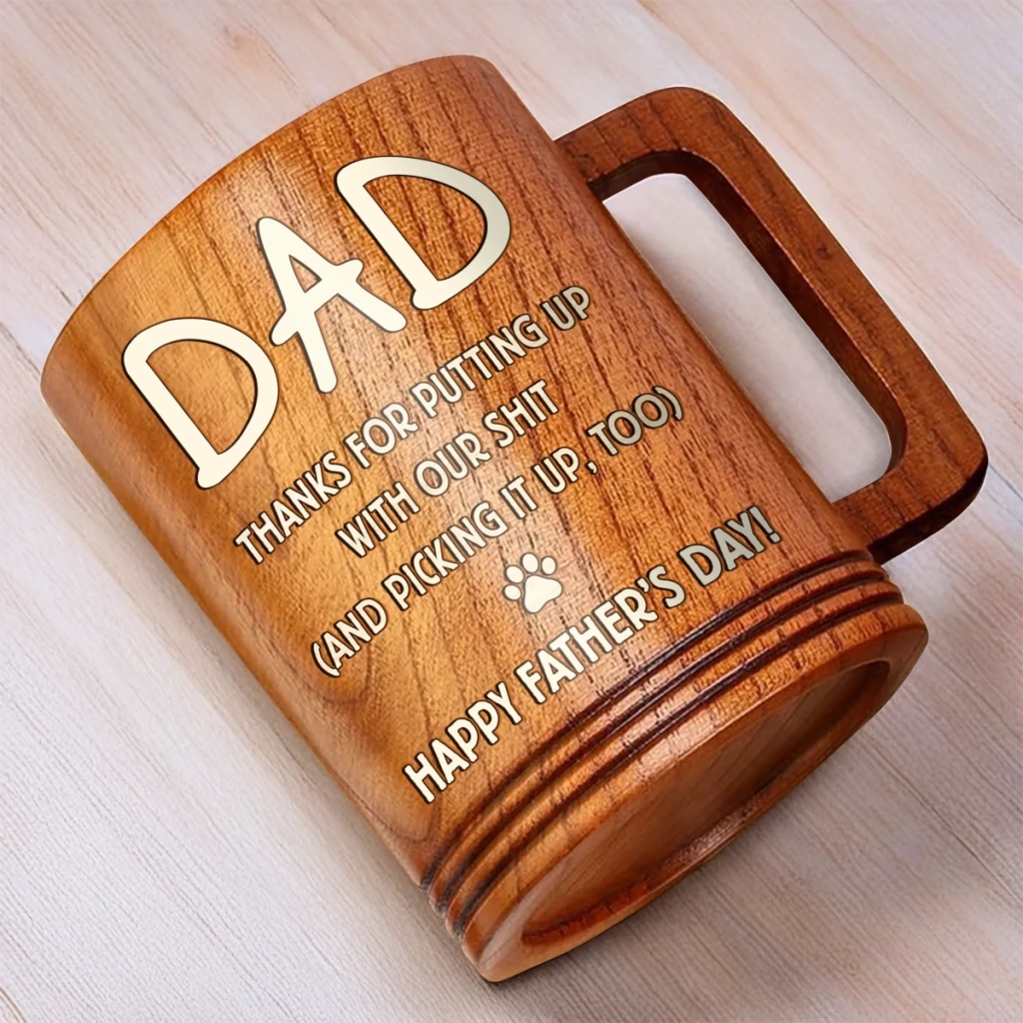 Thanks For Dealing With Our Mess, Dad - Dog Personalized Custom Wooden Mug - Father's Day, Gift For Dad, Pet Owners, Pet Lovers
