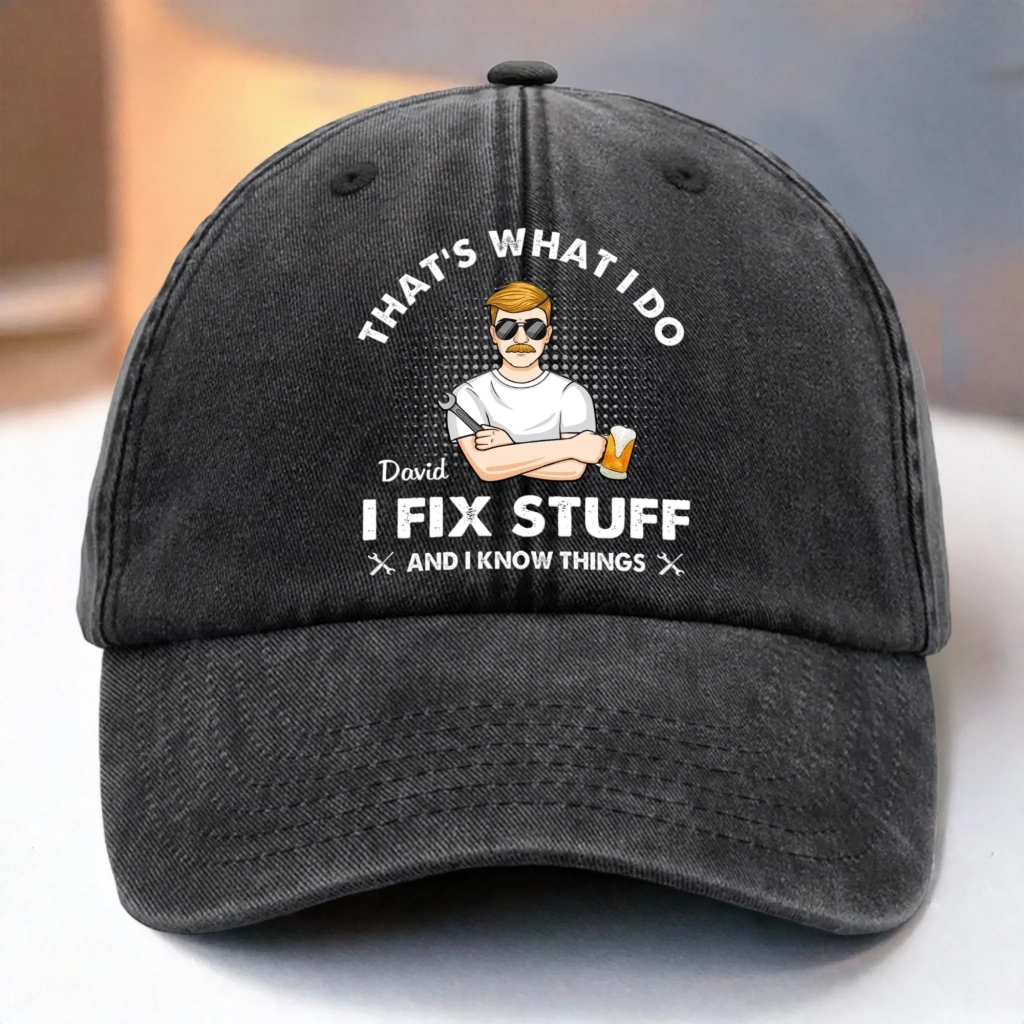 If Dad Can’t Fix It, No One Can - Family Personalized Custom Vintage Washed Denim Baseball Cap - Father's Day, Gift For Dad, Grandpa