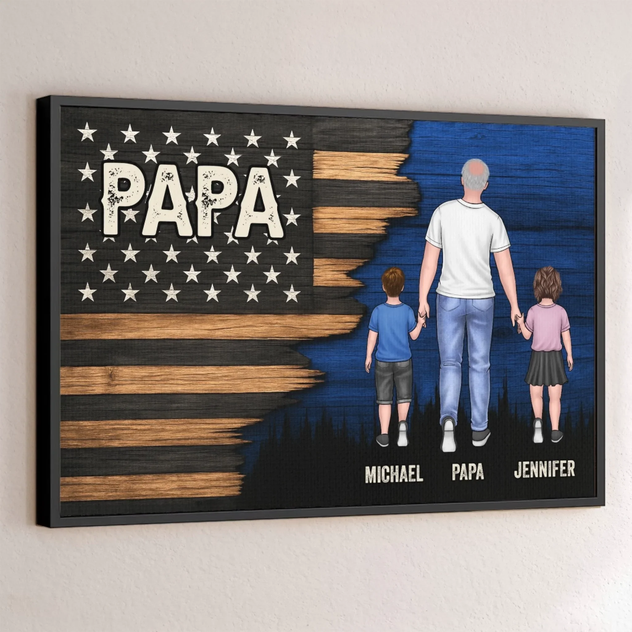 Held By Your Hands, Guided By Your Heart - Family Personalized Custom Horizontal Poster - Father's Day, Gift For Dad, Grandpa