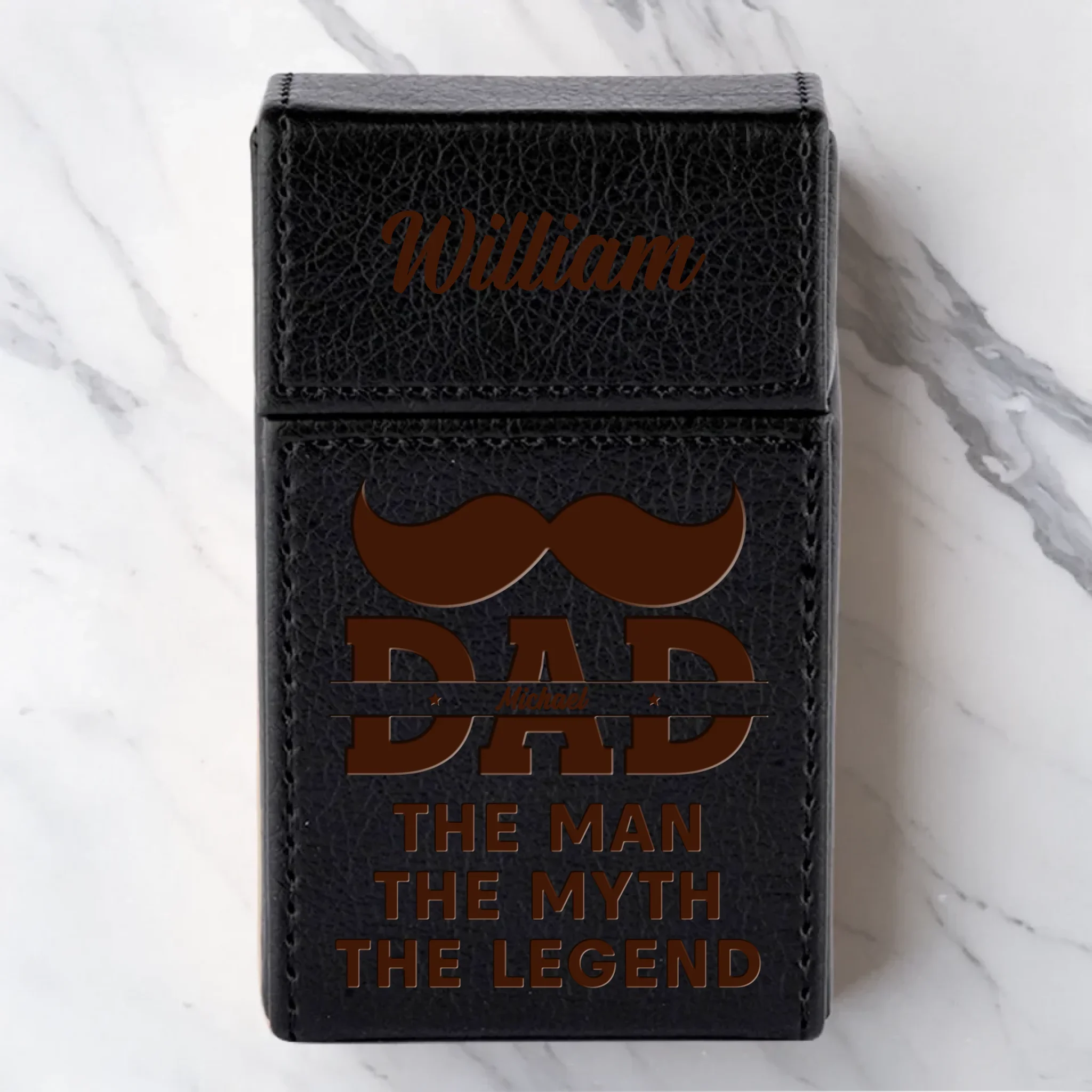 One Man Many Titles - Family Personalized Custom Leather Cigarette Case - Father's Day, Gift For Dad, Grandpa