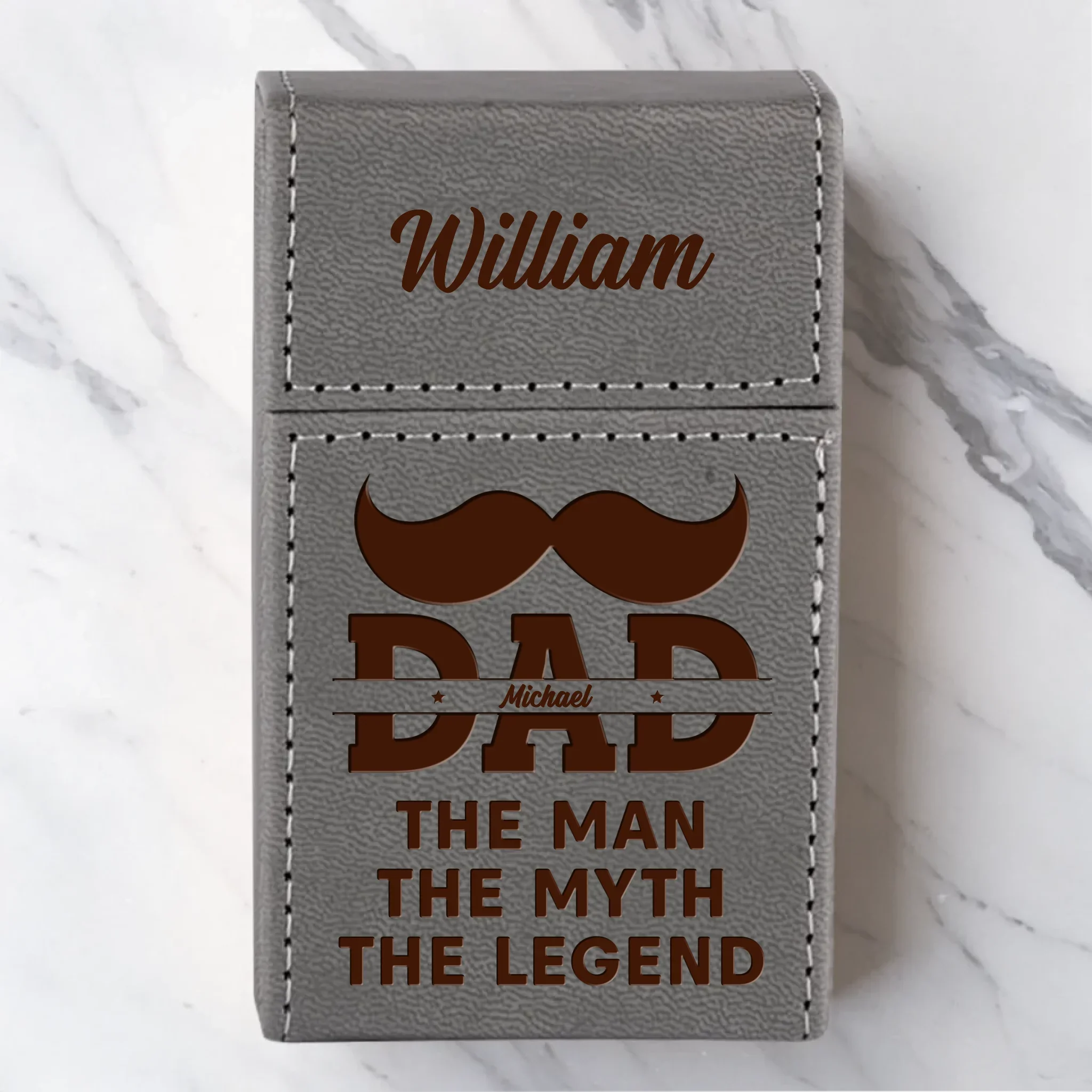 One Man Many Titles - Family Personalized Custom Leather Cigarette Case - Father's Day, Gift For Dad, Grandpa