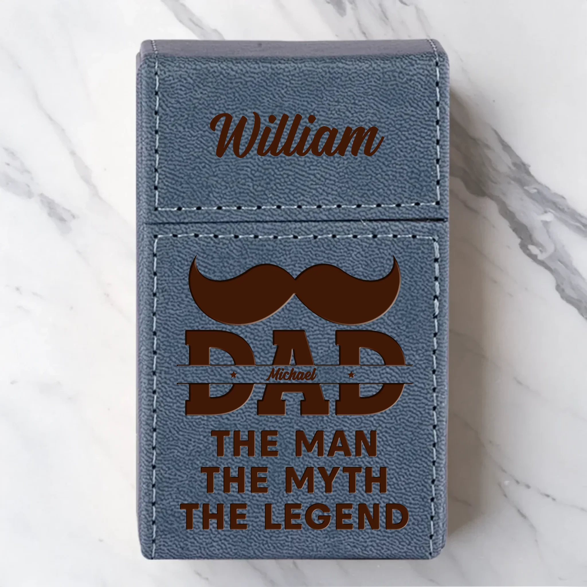 One Man Many Titles - Family Personalized Custom Leather Cigarette Case - Father's Day, Gift For Dad, Grandpa