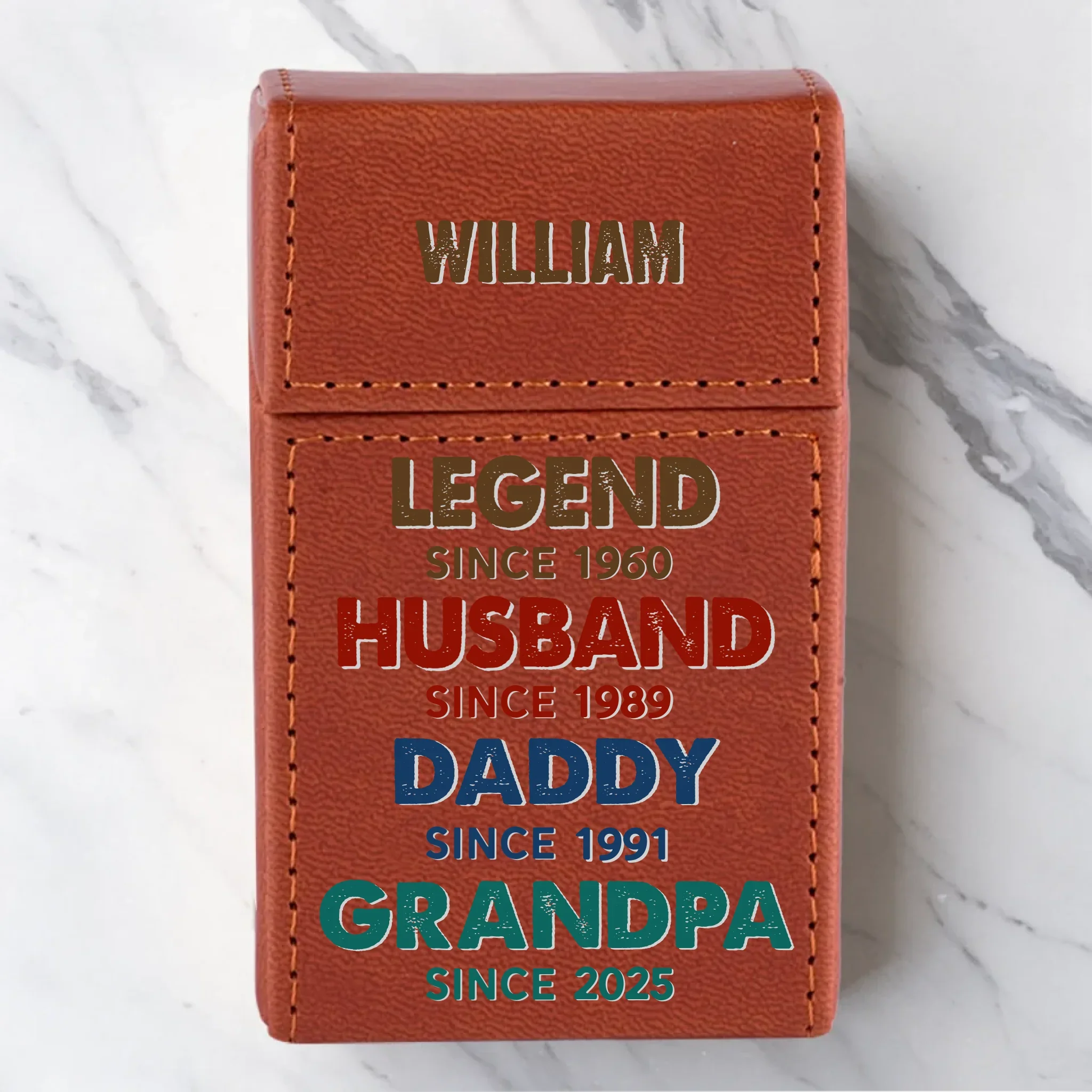 Legendary Since Day One - Family Personalized Custom Leather Cigarette Case - Father's Day, Gift For Dad, Grandpa