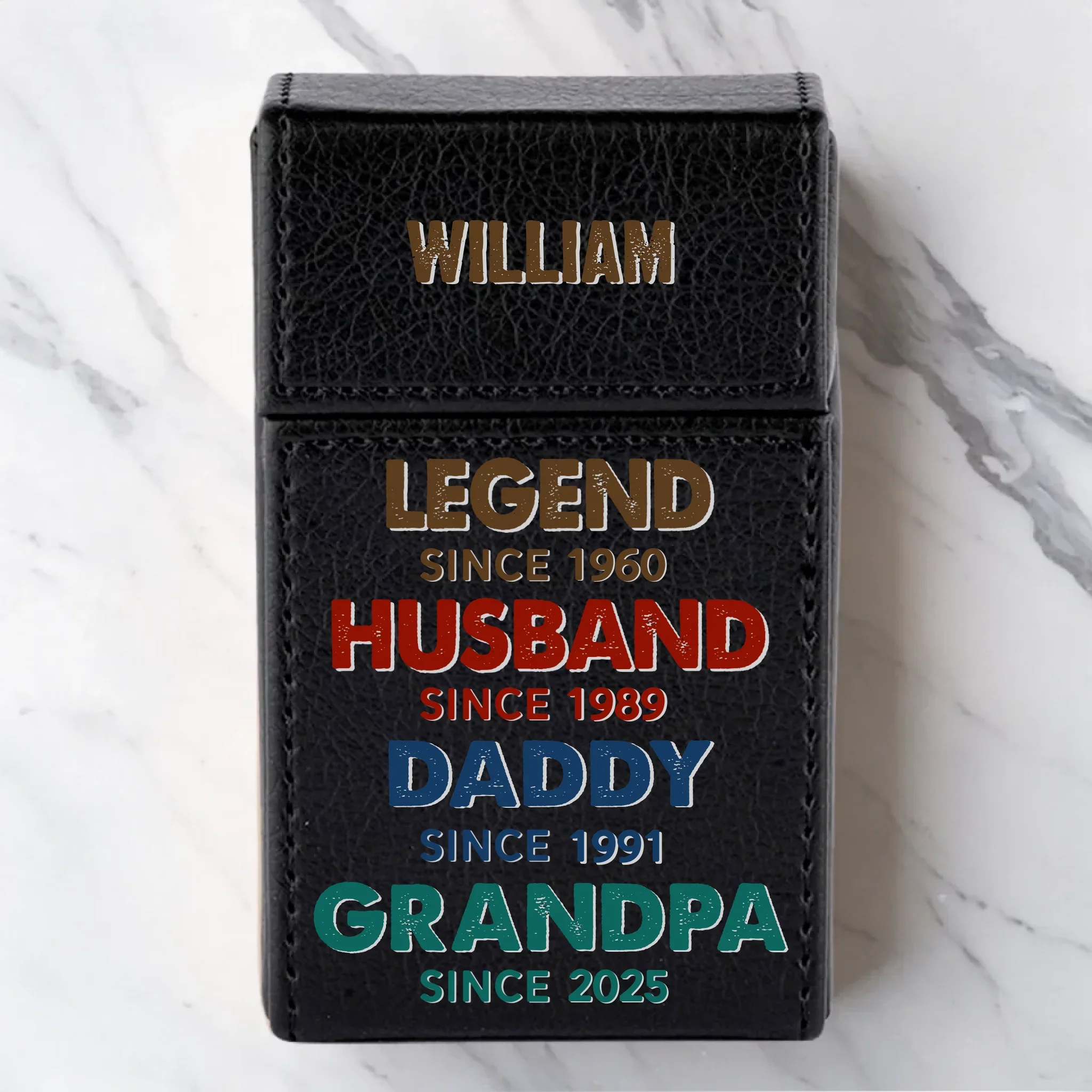 Legendary Since Day One - Family Personalized Custom Leather Cigarette Case - Father's Day, Gift For Dad, Grandpa