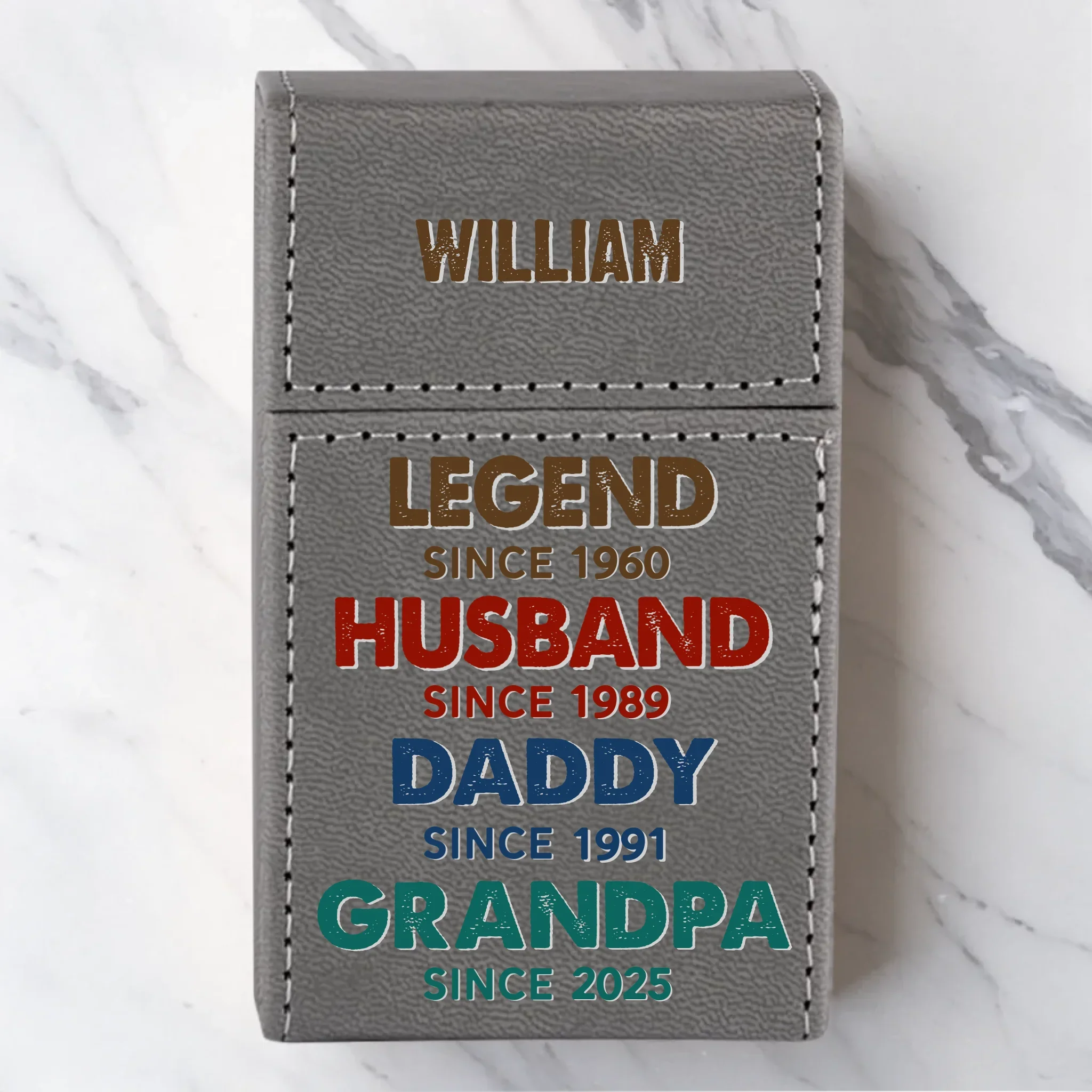 Legendary Since Day One - Family Personalized Custom Leather Cigarette Case - Father's Day, Gift For Dad, Grandpa