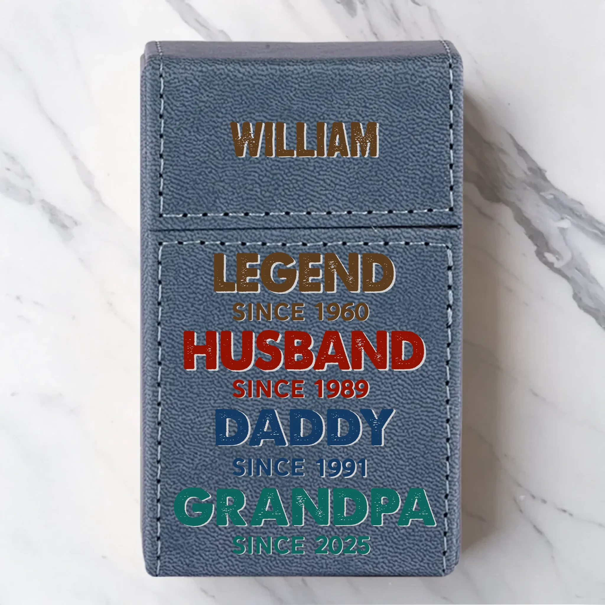 Legendary Since Day One - Family Personalized Custom Leather Cigarette Case - Father's Day, Gift For Dad, Grandpa