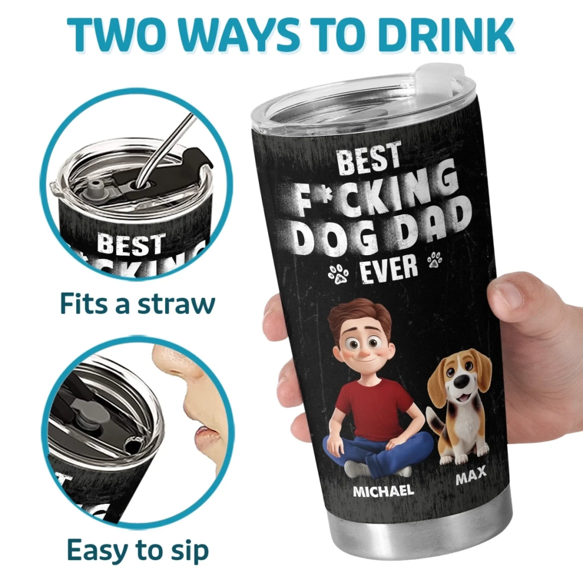 Best Dad Ever - Dog Personalized Custom Tumbler - Father's Day, Gift For Dad, Pet Owners, Pet Lovers