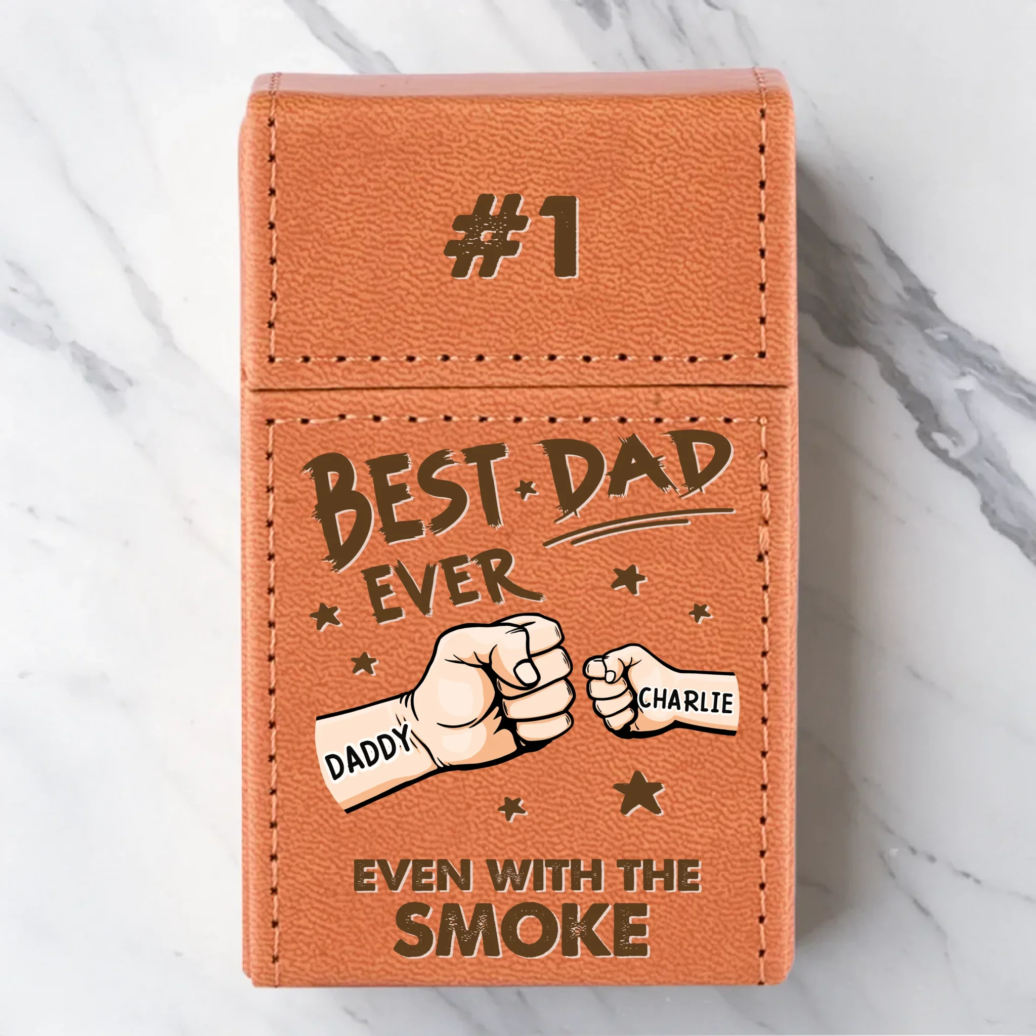 Best Dad Ever - Family Personalized Custom Leather Cigarette Case - Father's Day, Gift For Dad, Grandpa