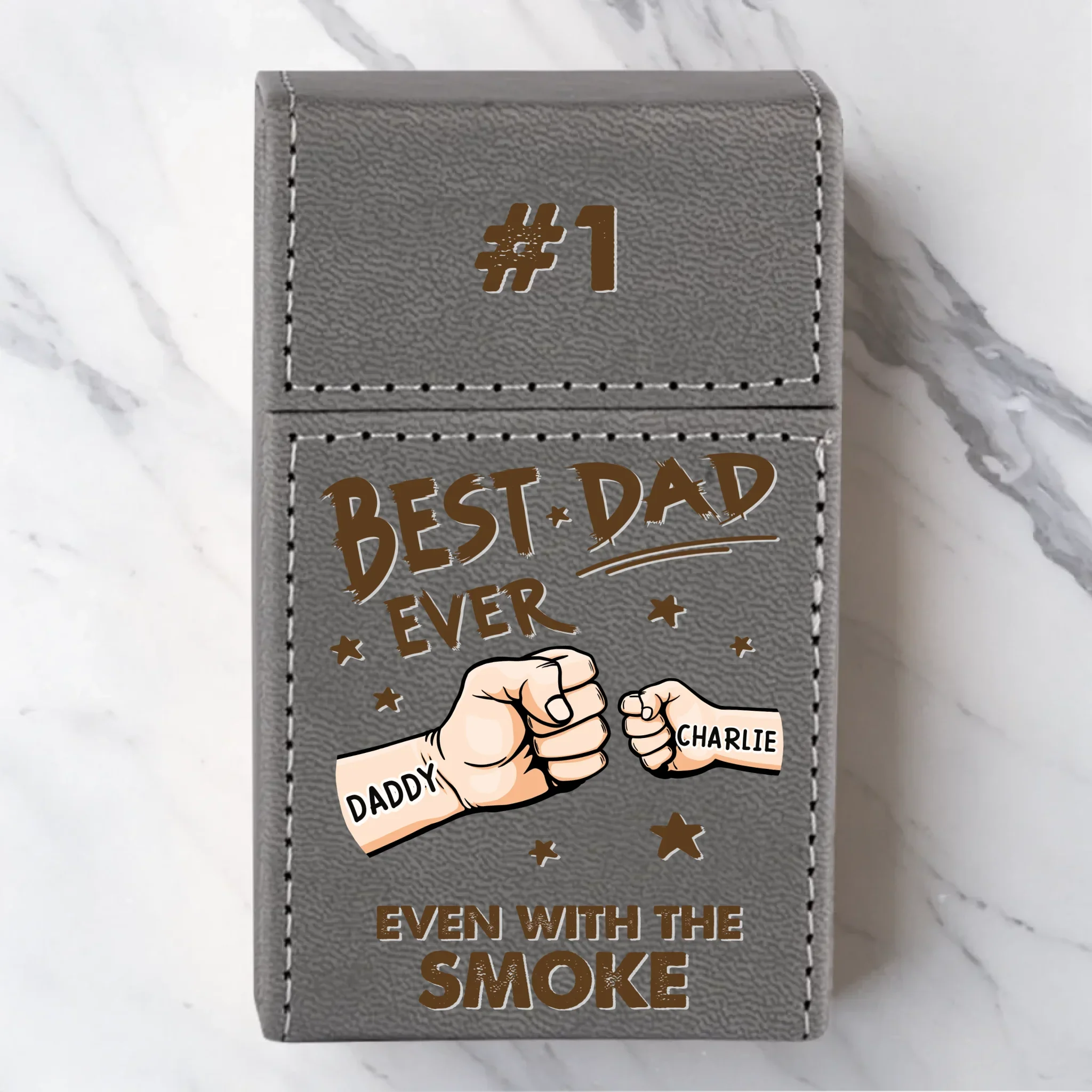 Best Dad Ever - Family Personalized Custom Leather Cigarette Case - Father's Day, Gift For Dad, Grandpa