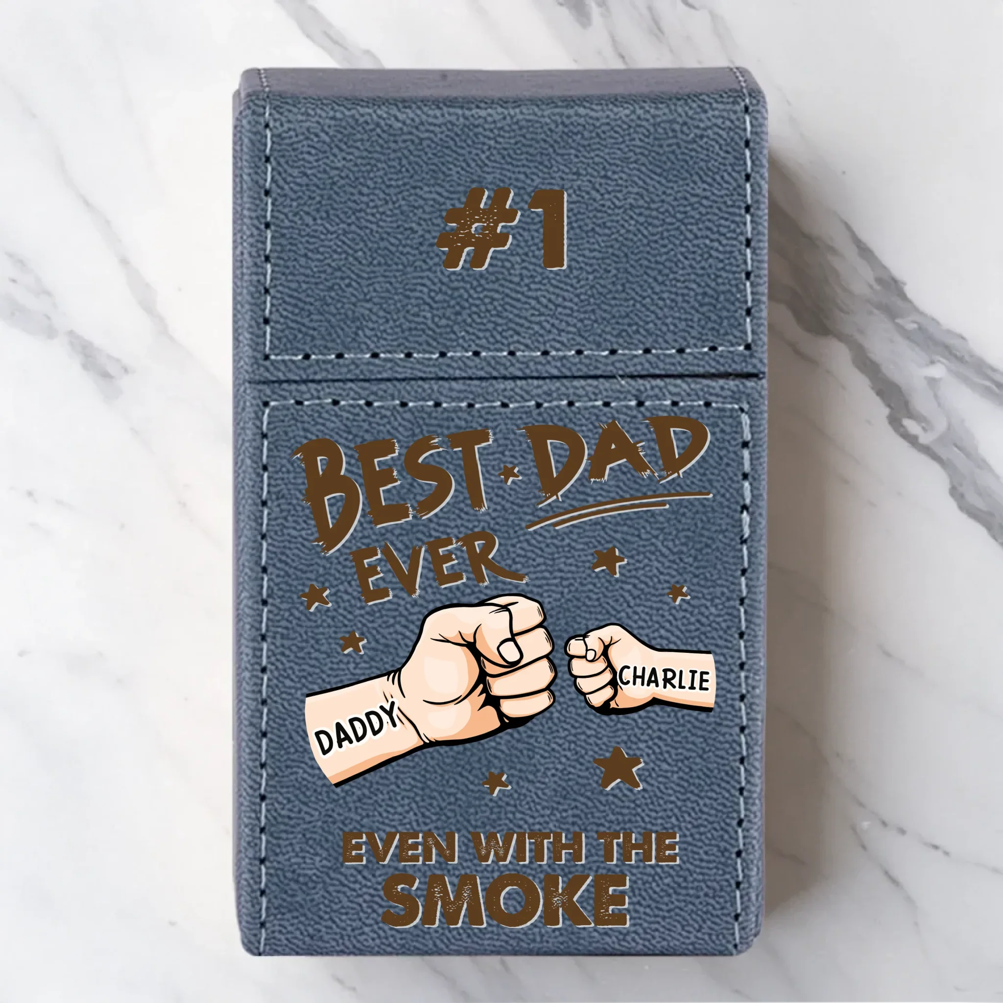 Best Dad Ever - Family Personalized Custom Leather Cigarette Case - Father's Day, Gift For Dad, Grandpa
