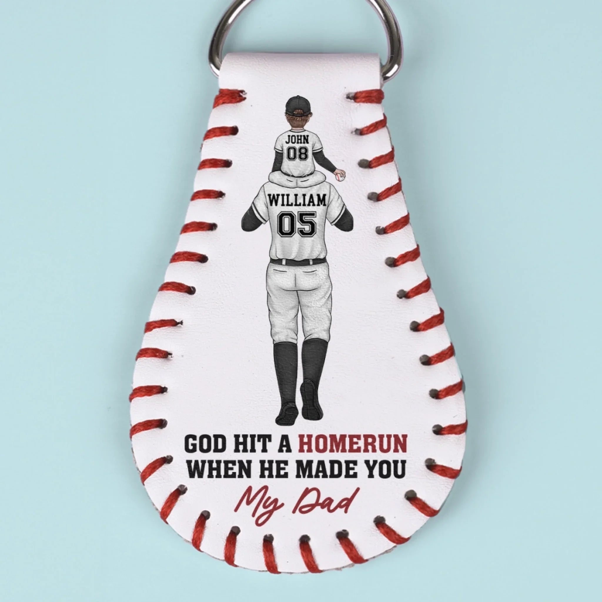 God Hit A Homerun When He Made You My Dad - Family Personalized Custom Leather Keychain - Father's Day, Gift For Dad, Sport Lovers, Sport Players