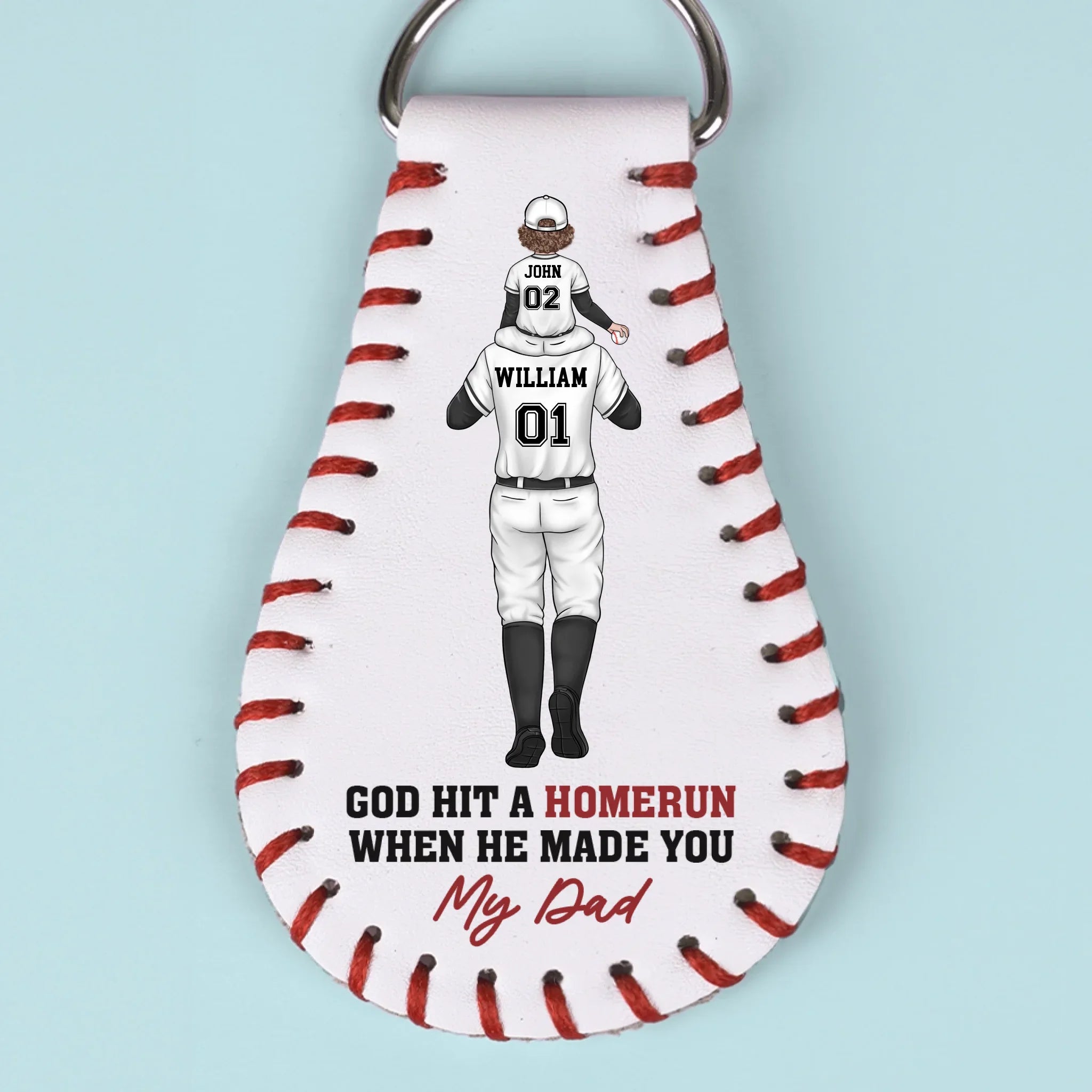 God Hit A Homerun When He Made You My Dad - Family Personalized Custom Leather Keychain - Father's Day, Gift For Dad, Sport Lovers, Sport Players
