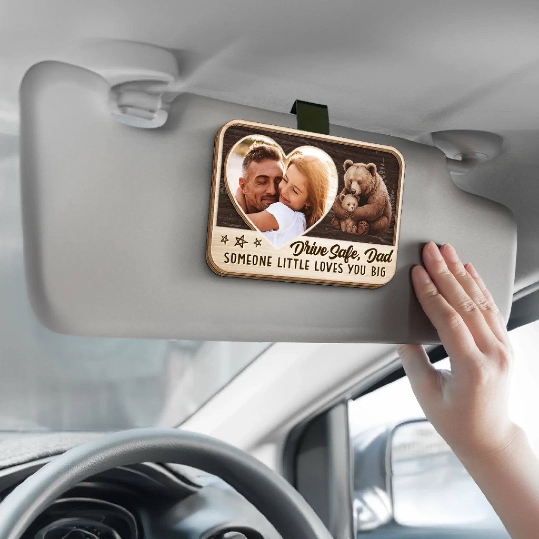 Custom Photo Someone Little Loves You Big - Family Personalized Custom Car Visor Clip - Father's Day, Gift For Dad, Grandpa