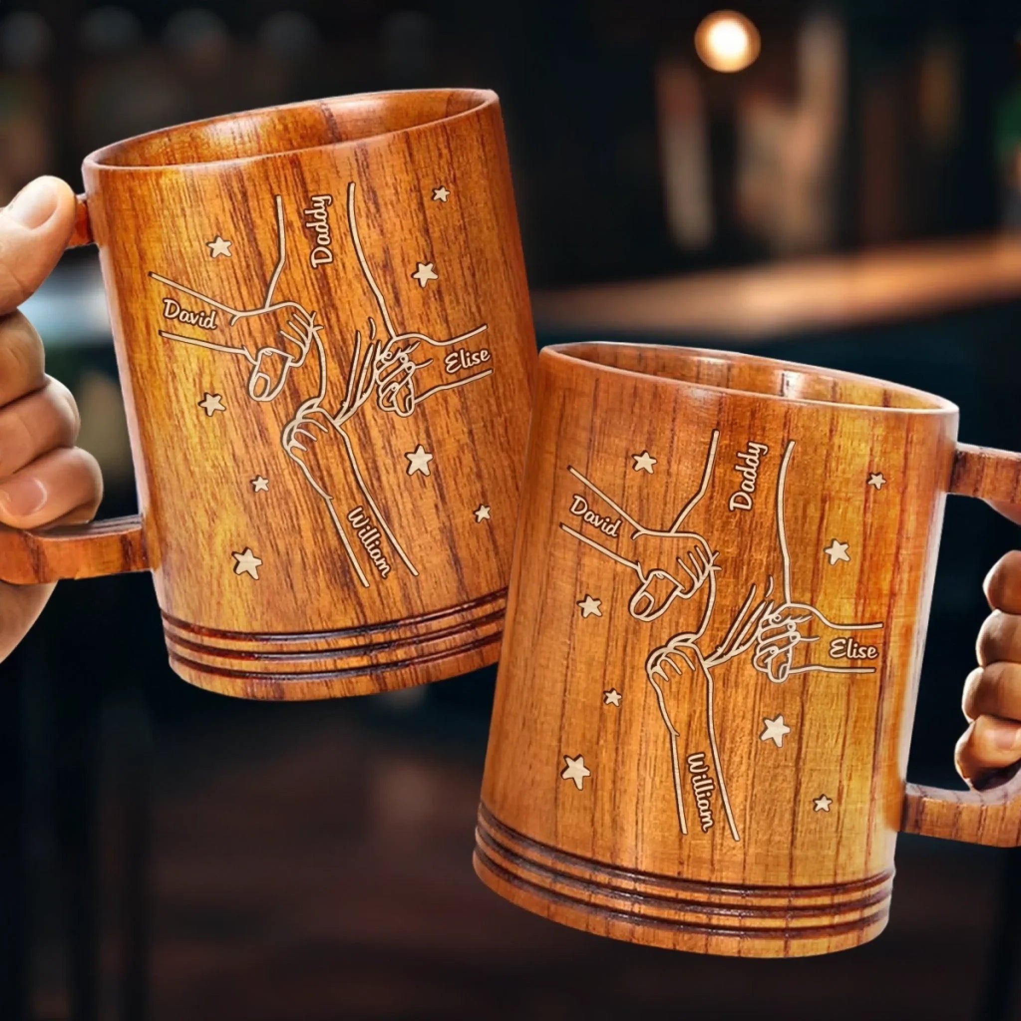 Held By Love, Bound By Heart - Family Personalized Custom Wooden Mug - Father's Day, Gift For Dad, Grandpa