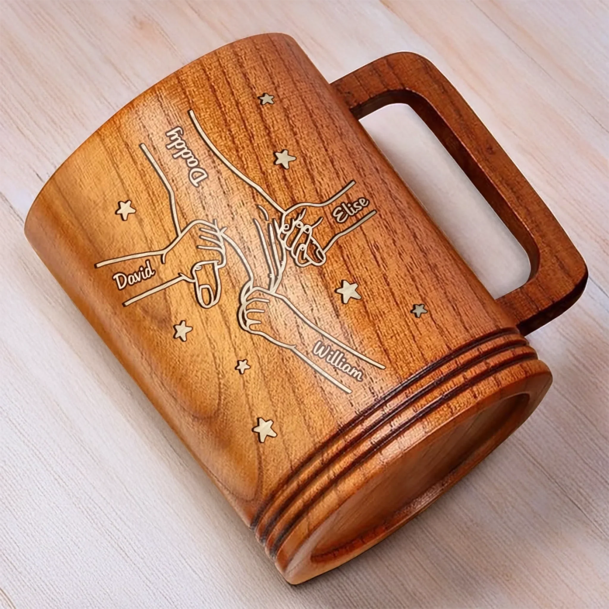 Held By Love, Bound By Heart - Family Personalized Custom Wooden Mug - Father's Day, Gift For Dad, Grandpa