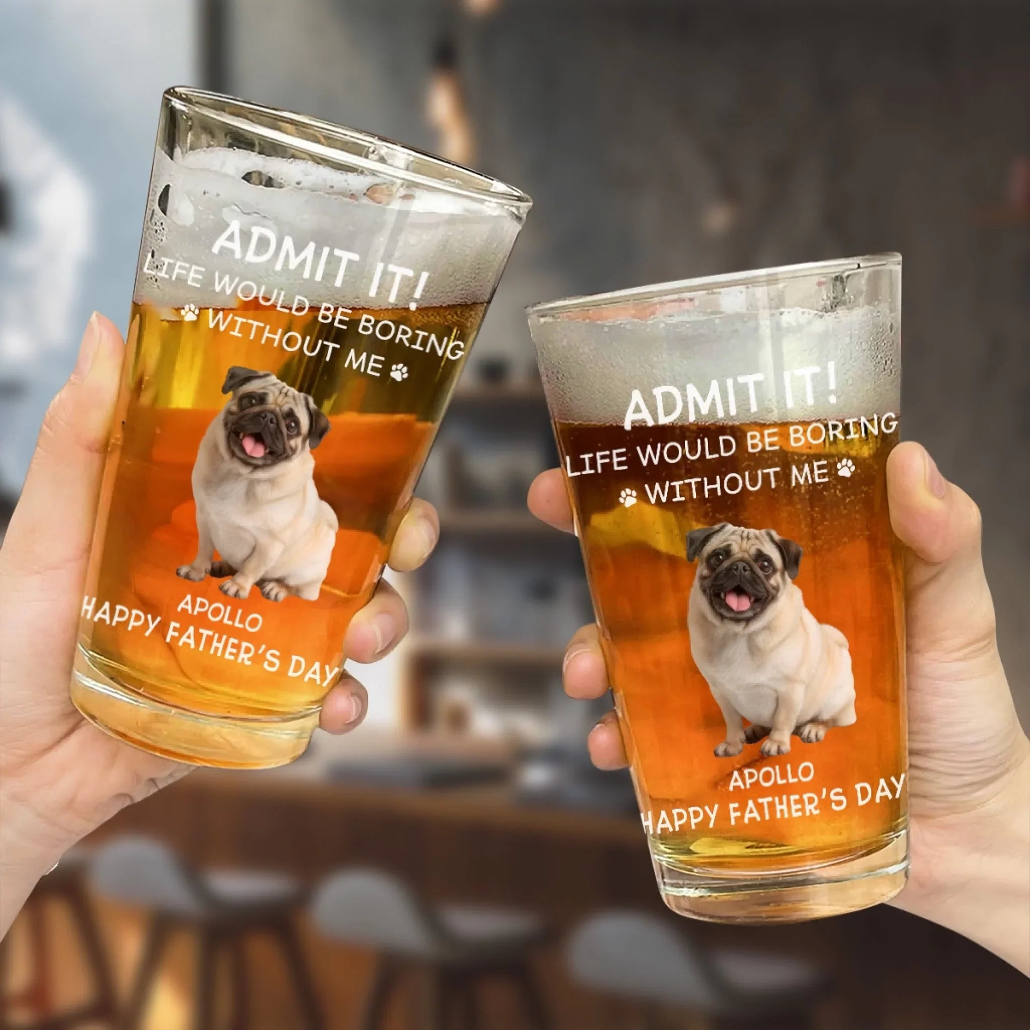 Custom Photo Pet Me, Feed Me, Love Me - Dog & Cat Personalized Custom Beer Glass - Father's Day, Gift For Pet Owners, Pet Lovers