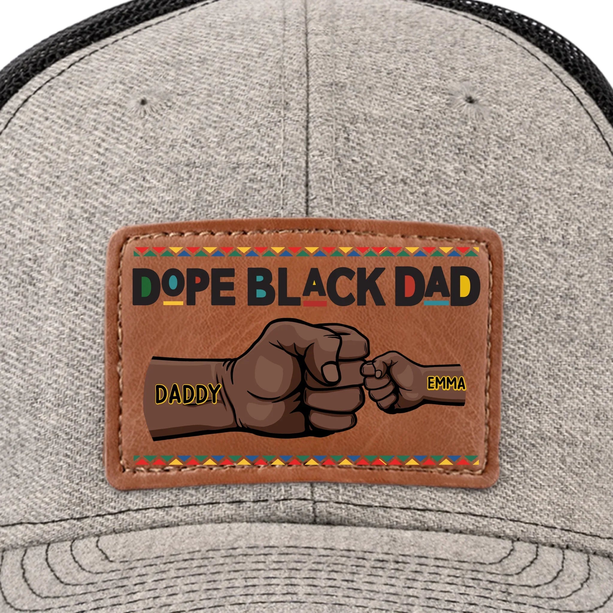 Dope Black Dad, Everyday Hero - Family Personalized Custom Leather Patch Hat - Father's Day, Gift For Dad
