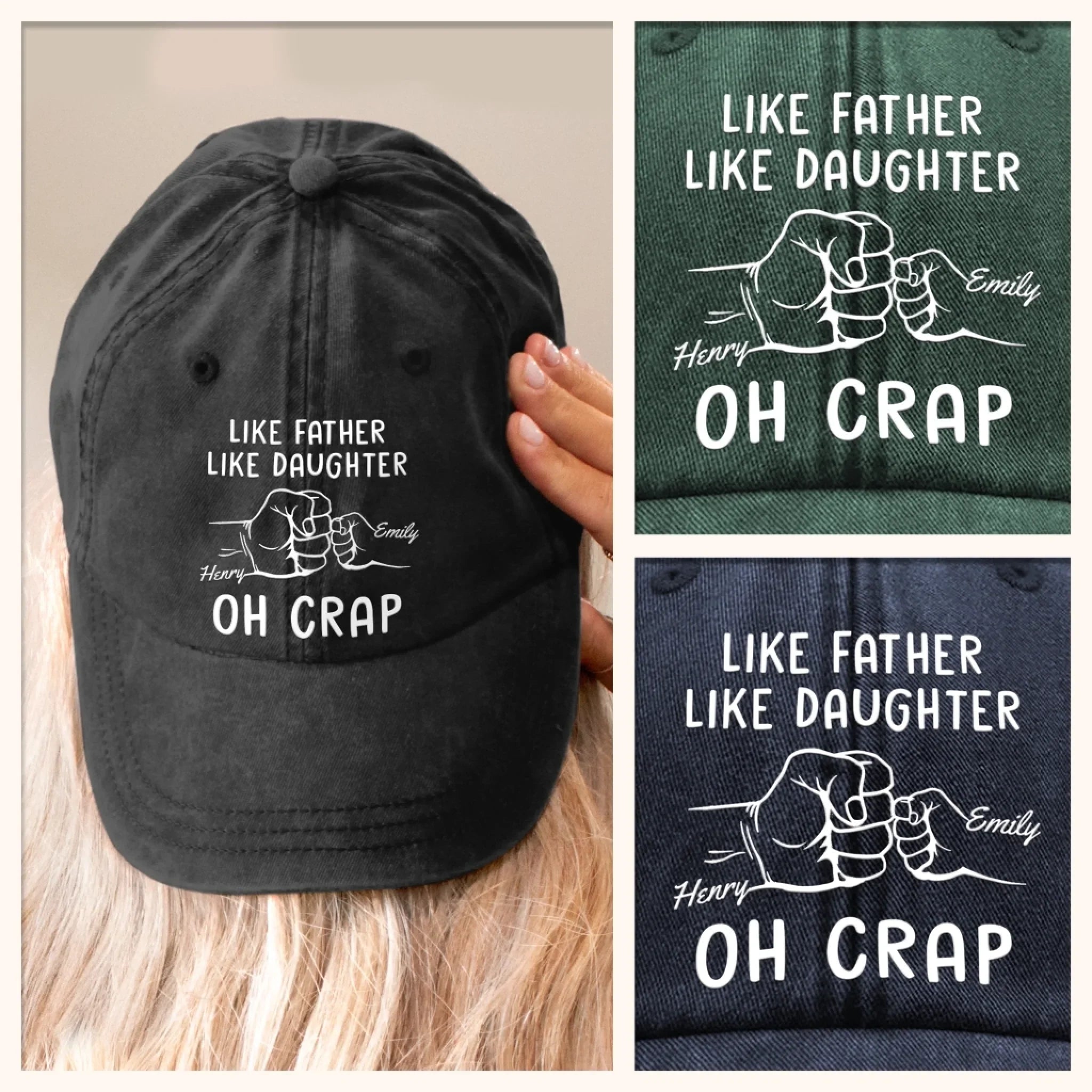 Matching Genes, Matching Mess - Family Personalized Custom Vintage Washed Denim Baseball Cap - Father's Day, Gift For Dad, Daughter