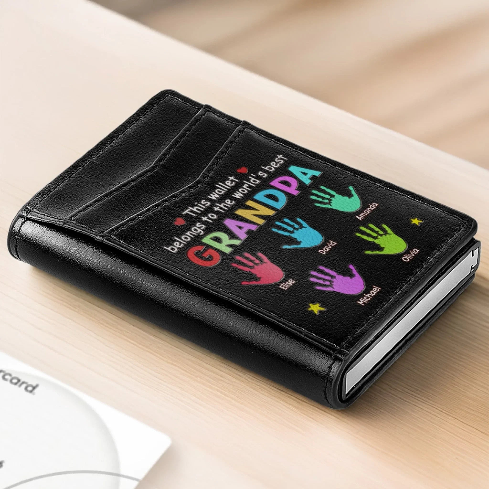 Forever Reaching For You - Family Personalized Custom RFID Blocking Leather Card Holder Wallet - Father's Day, Gift For Dad, Grandpa