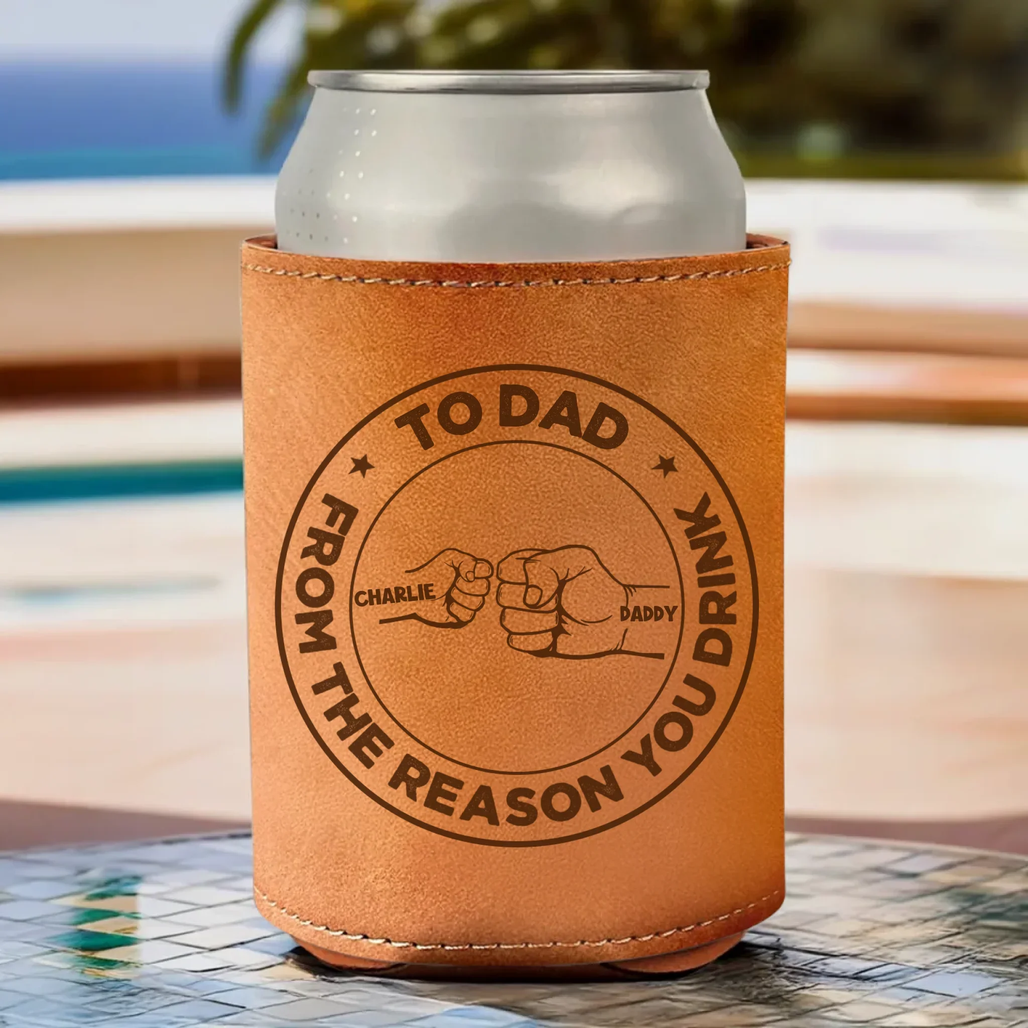 Thanks For Loving Us Anyway - Family Personalized Custom Leather Can Cooler - Father's Day, Gift For Dad, Grandpa