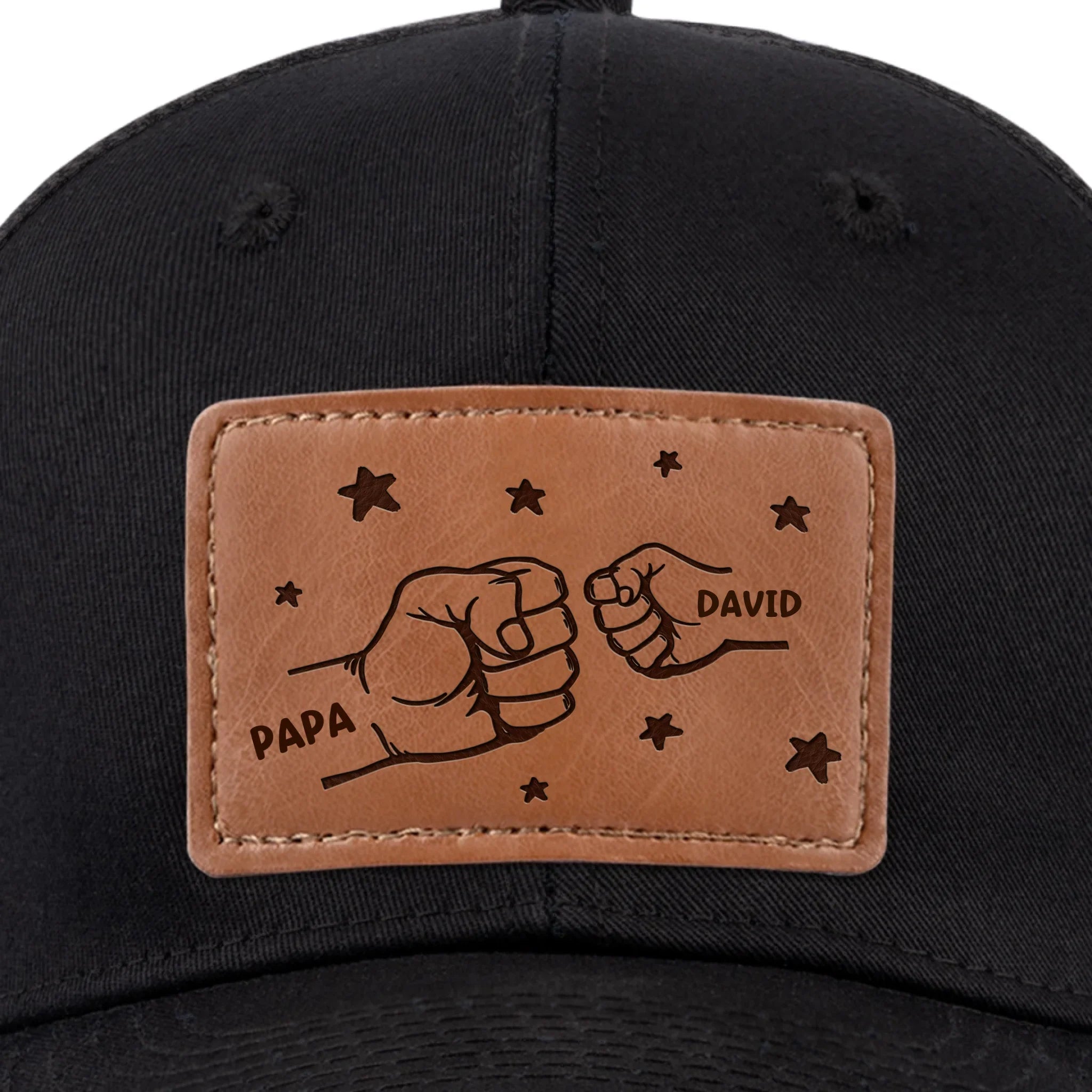 All In With Papa - Family Personalized Custom Leather Patch Hat - Father's Day, Gift For Dad, Grandpa