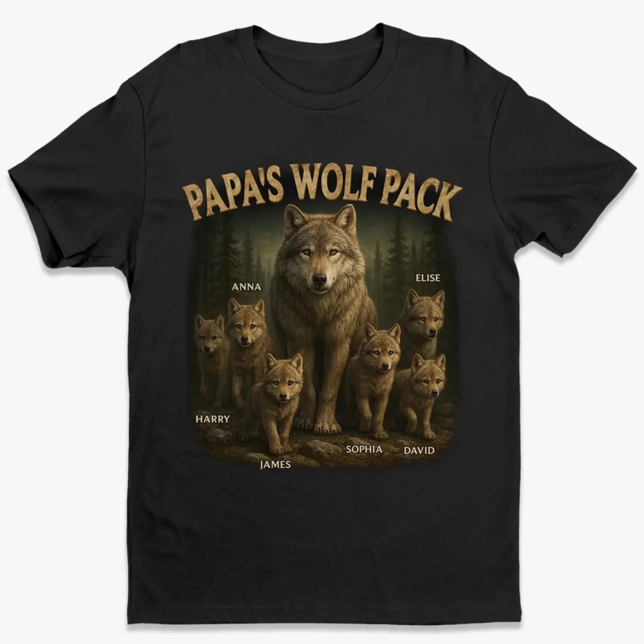 Papa’s Wolf Pack - Family Personalized Custom Unisex T-shirt, Premium T-shirt, Hoodie - New Arrival, Father's Day, Gift For Dad, Grandpa AMZ