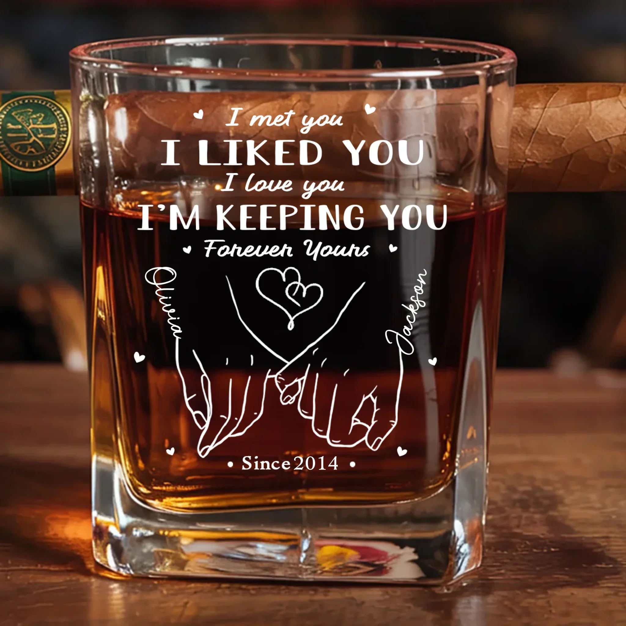 You Hold My Heart - Couple Personalized Custom Whiskey Glass With Cigarette Holder - Gift For Husband Wife, Anniversary