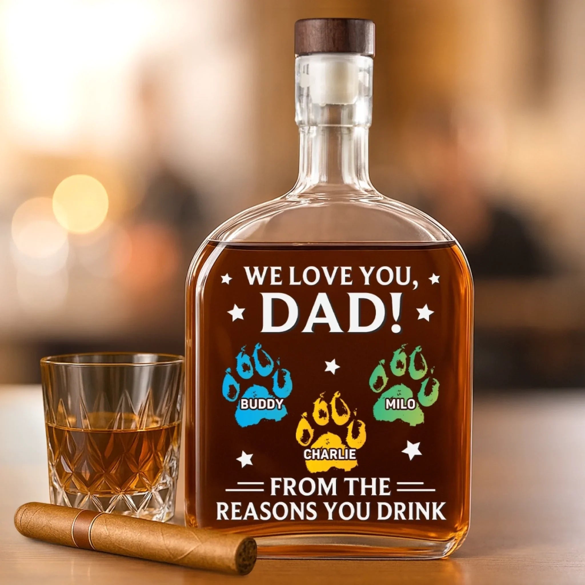 You're Our Favorite Hooman - Dog & Cat Personalized Custom Whiskey Bottle - Father's Day, Gift For Dad, Pet Owners, Pet Lovers