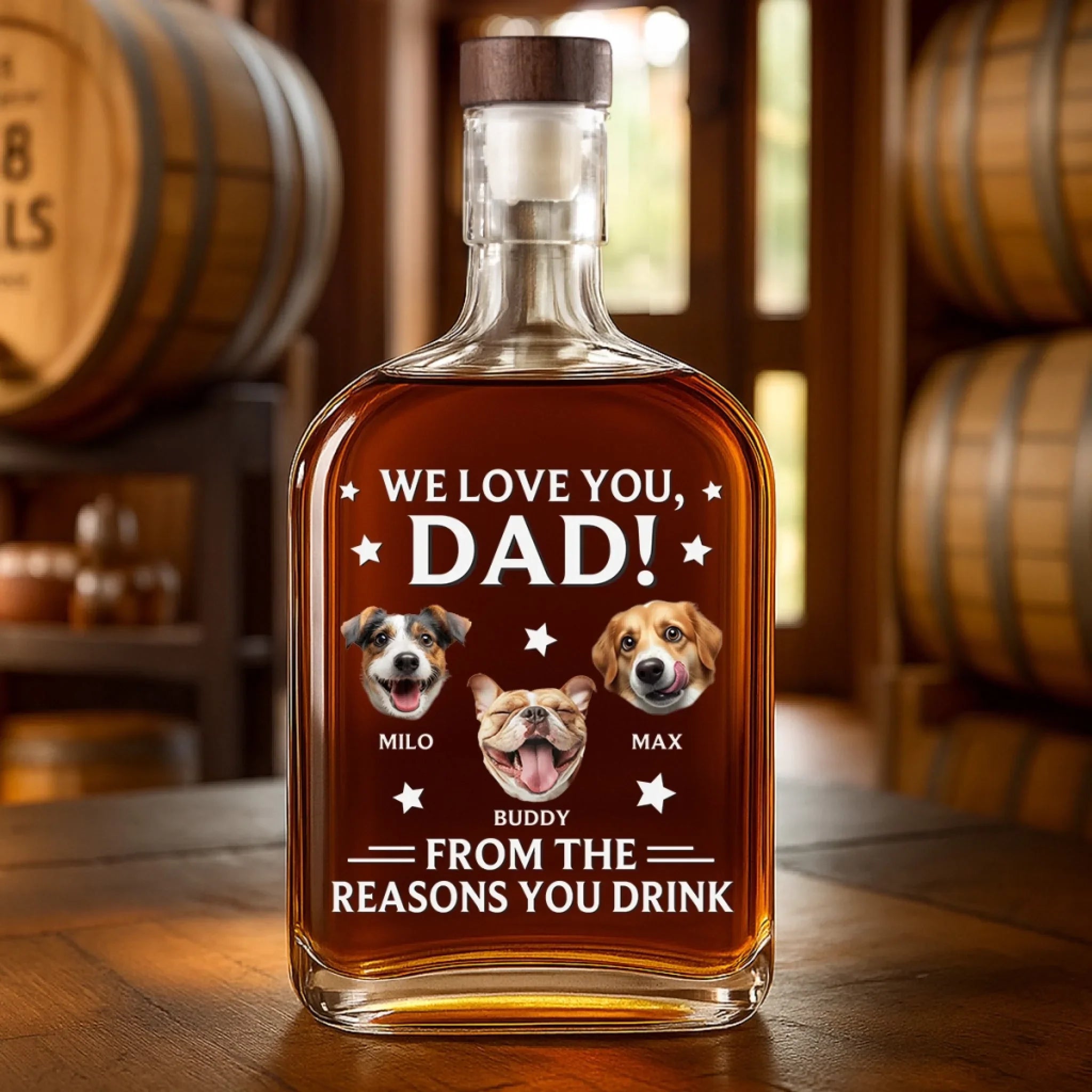 Custom Photo Dad Fuel Courtesy Of Your Pack - Dog & Cat Personalized Custom Whiskey Bottle - Father's Day, Gift For Dad, Pet Owners, Pet Lovers