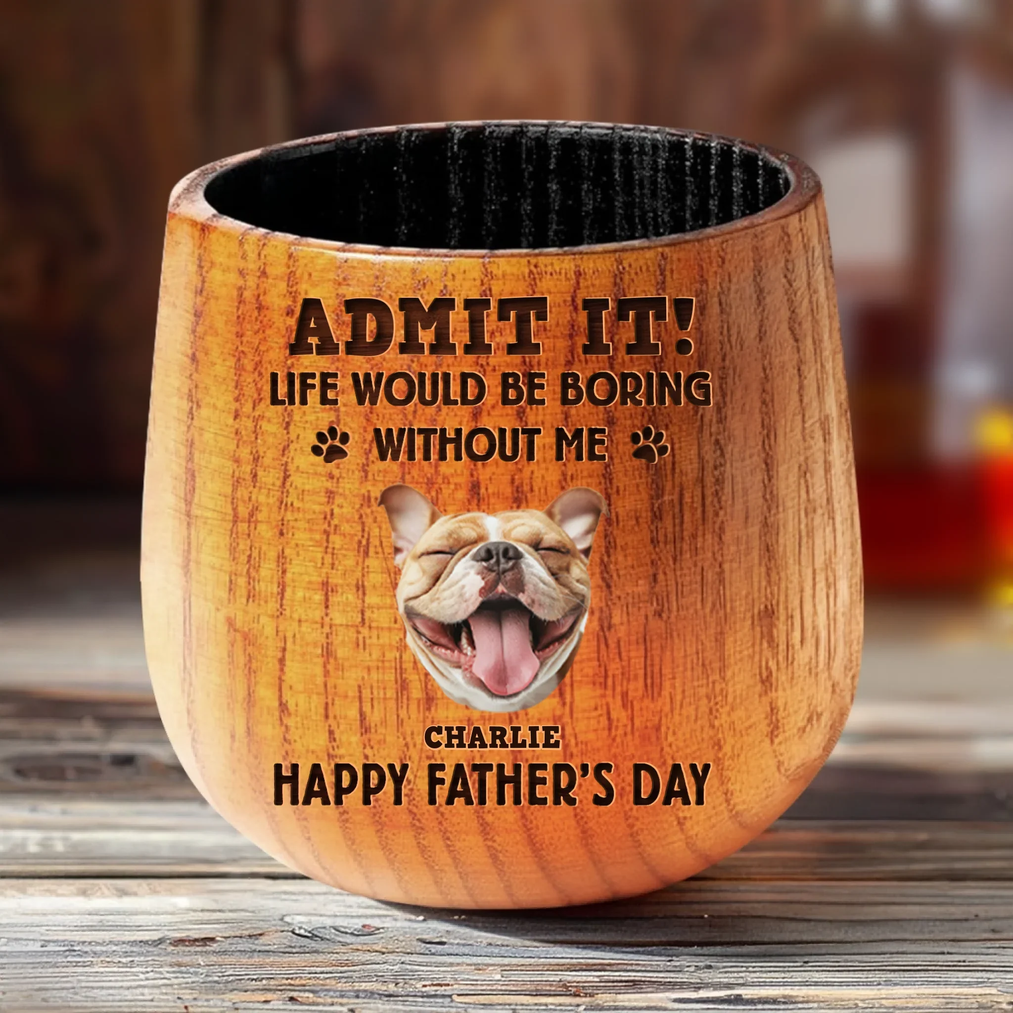 Custom Photo Dog Dad Vibes Only - Dog & Cat Personalized Custom Wooden Whiskey Glass - Father's Day, Gift For Pet Owners, Pet Lovers