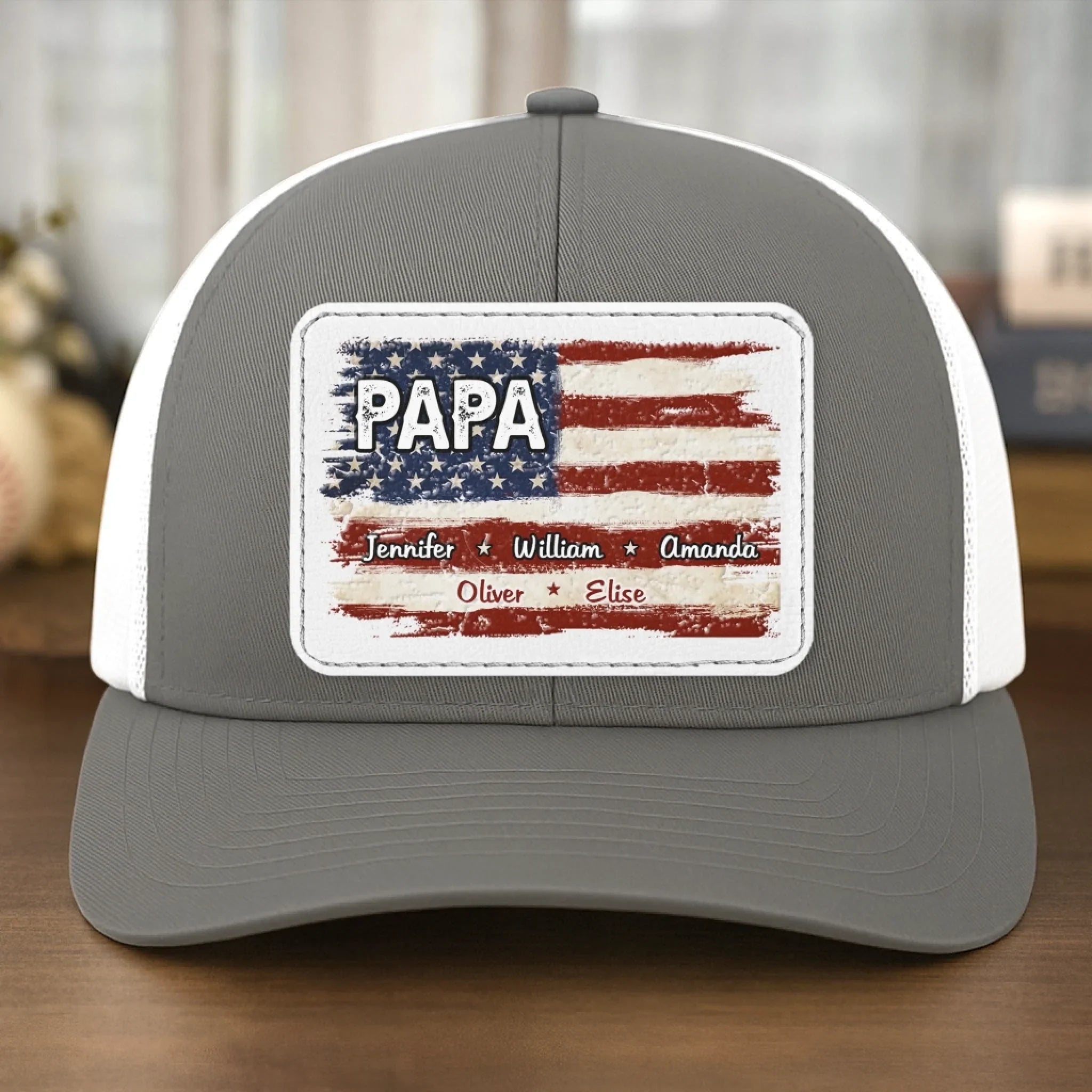 Family First Always - Family Personalized Custom Leather Patch Mesh Cap - Father's Day, Gift For Dad, Grandpa
