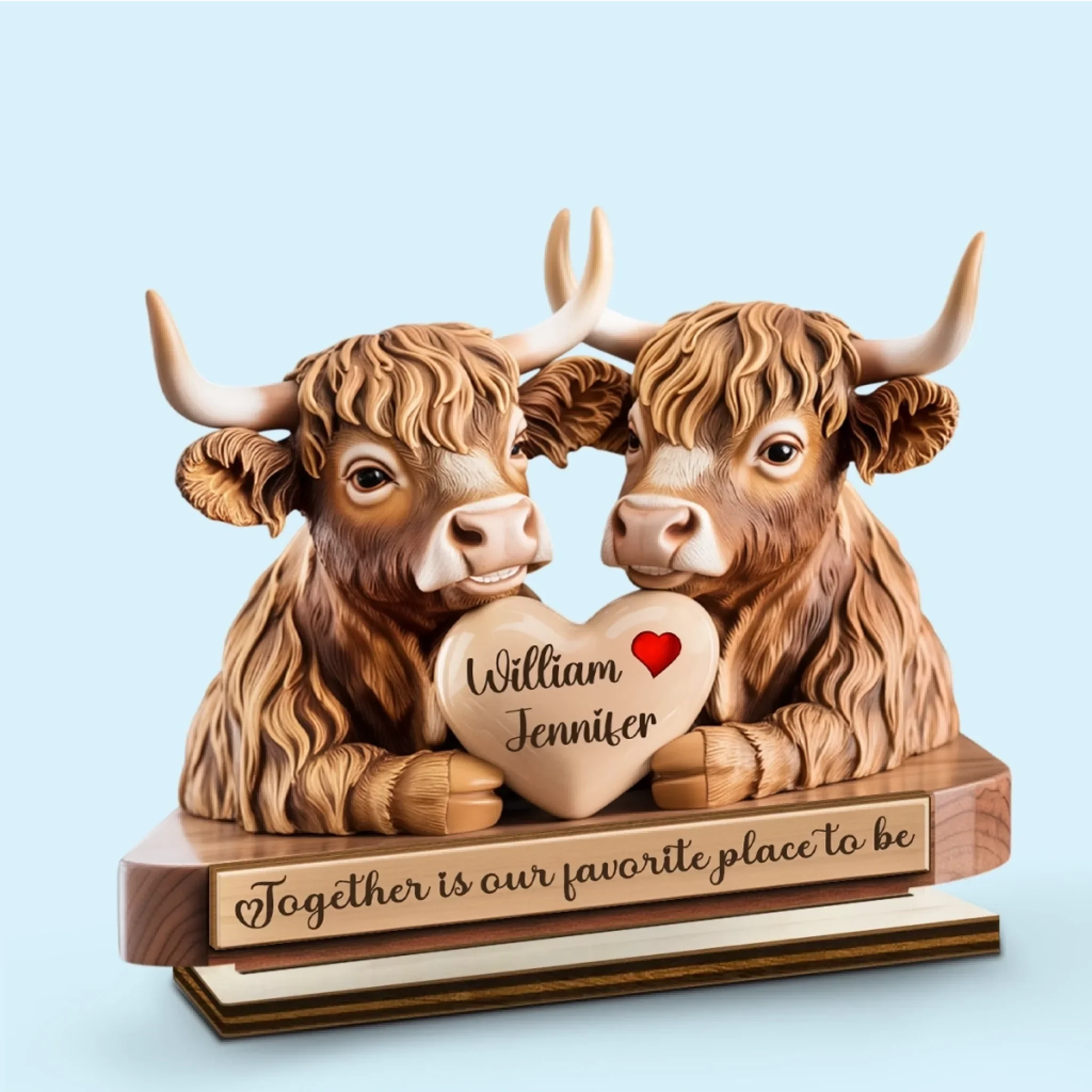 Together Is Our Favorite Place To Be - Couple Personalized Custom Shaped 2-Layered Wooden Plaque With Flat Stand - House Warming Gift For Husband Wife, Anniversary