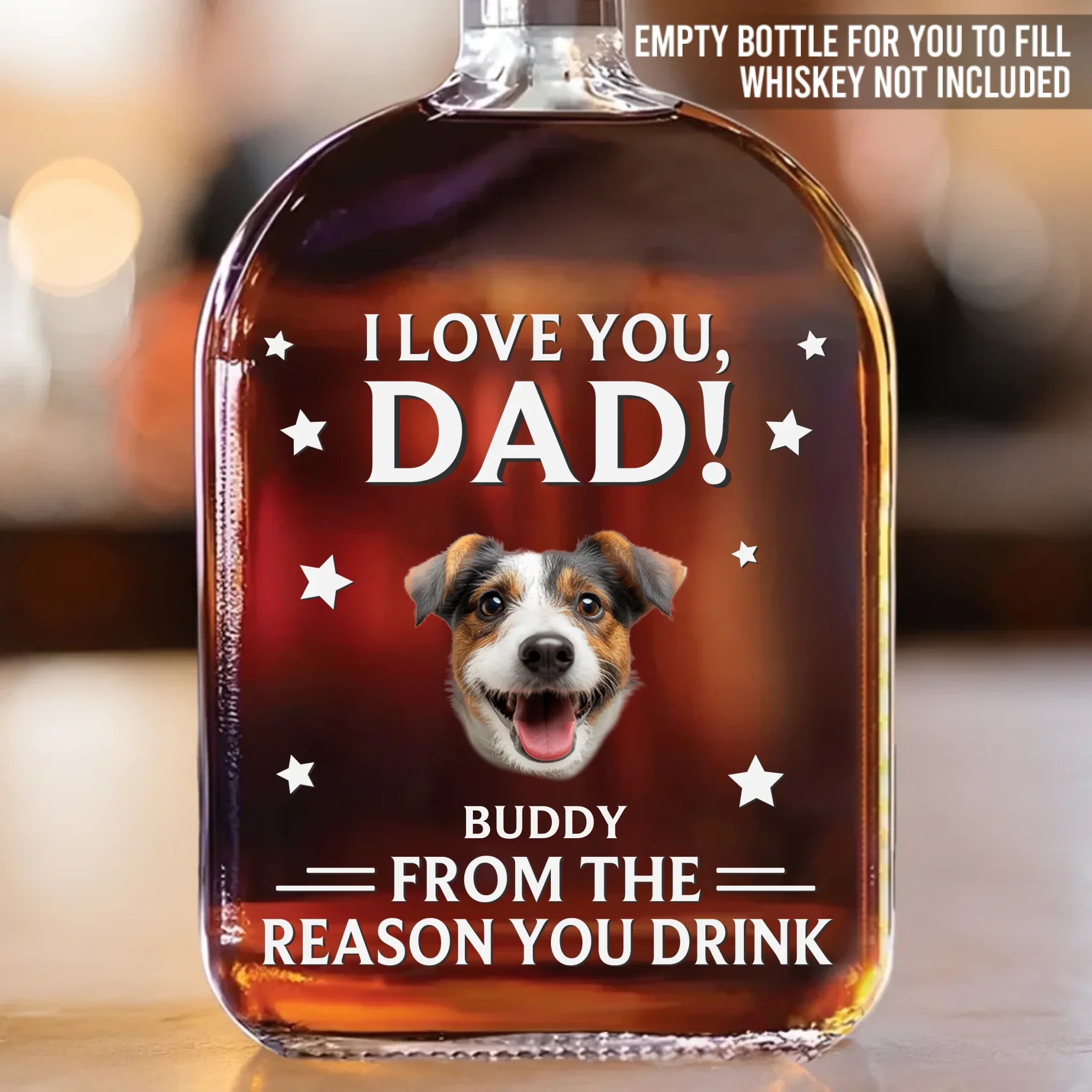 Custom Photo Dad Fuel Courtesy Of Your Pack - Dog & Cat Personalized Custom Whiskey Bottle - Father's Day, Gift For Dad, Pet Owners, Pet Lovers