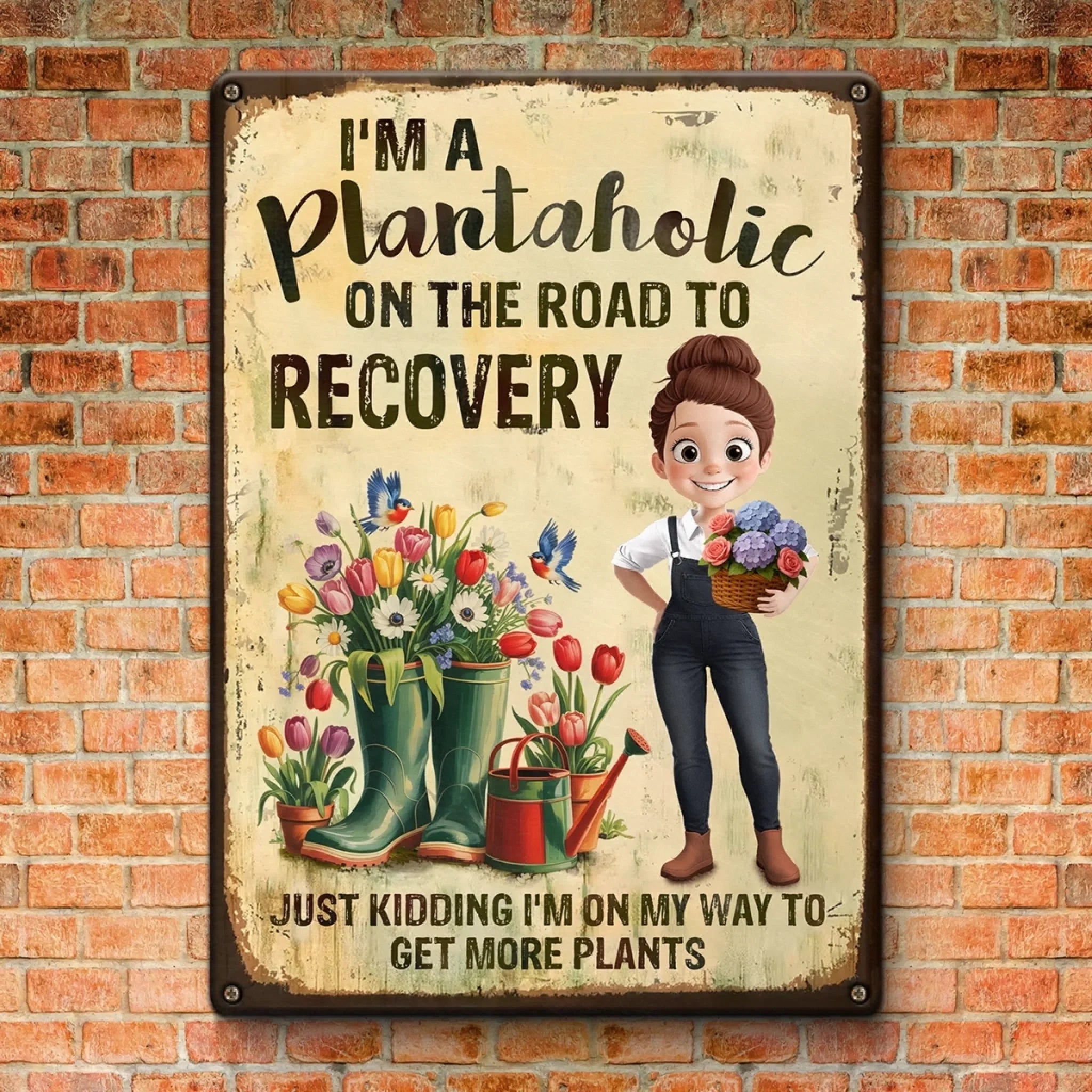 More Plants Less Stress - Family Personalized Custom Home Decor Metal Sign - Gift For Yourself, Best Friends, Siblings, Family Members, Gardening Lovers