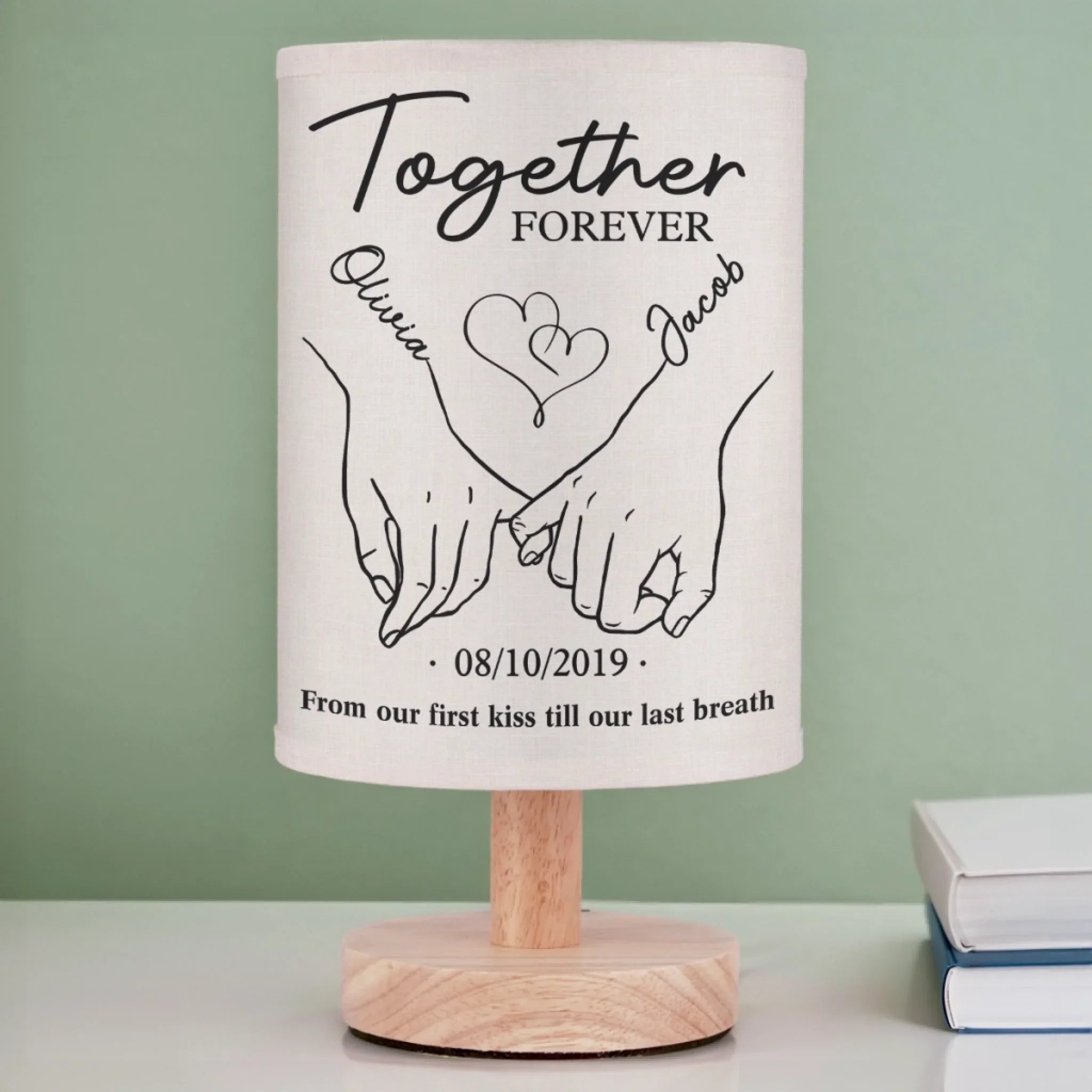 Together Forever - Couple Personalized Custom Linen Bedside Table Lamp - Gift For Husband Wife, Anniversary