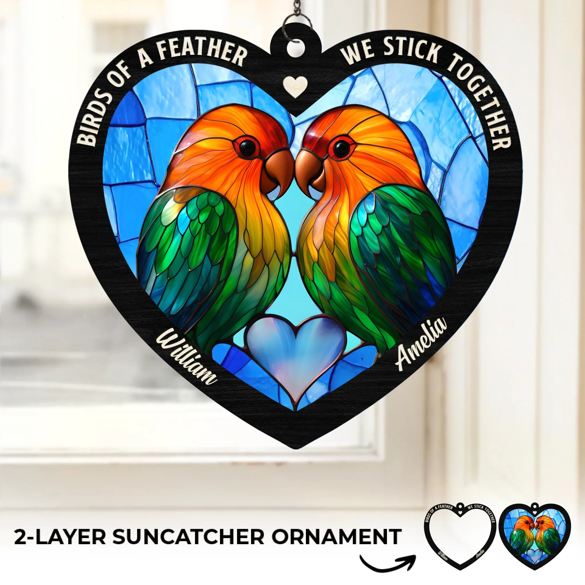 Lovebirds For Life - Couple Personalized Window Hanging Suncatcher Ornament - Gift For Husband Wife, Anniversary