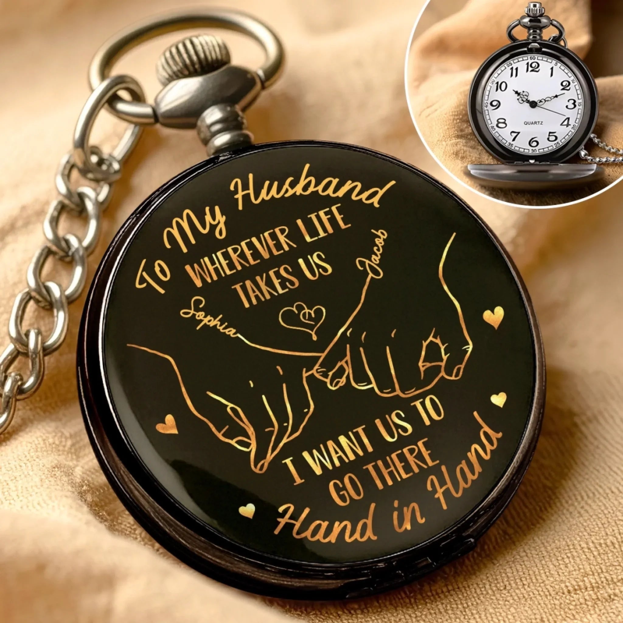 Only You And Me - Couple Personalized Custom Pocket Watch - Gift For Husband Wife, Anniversary
