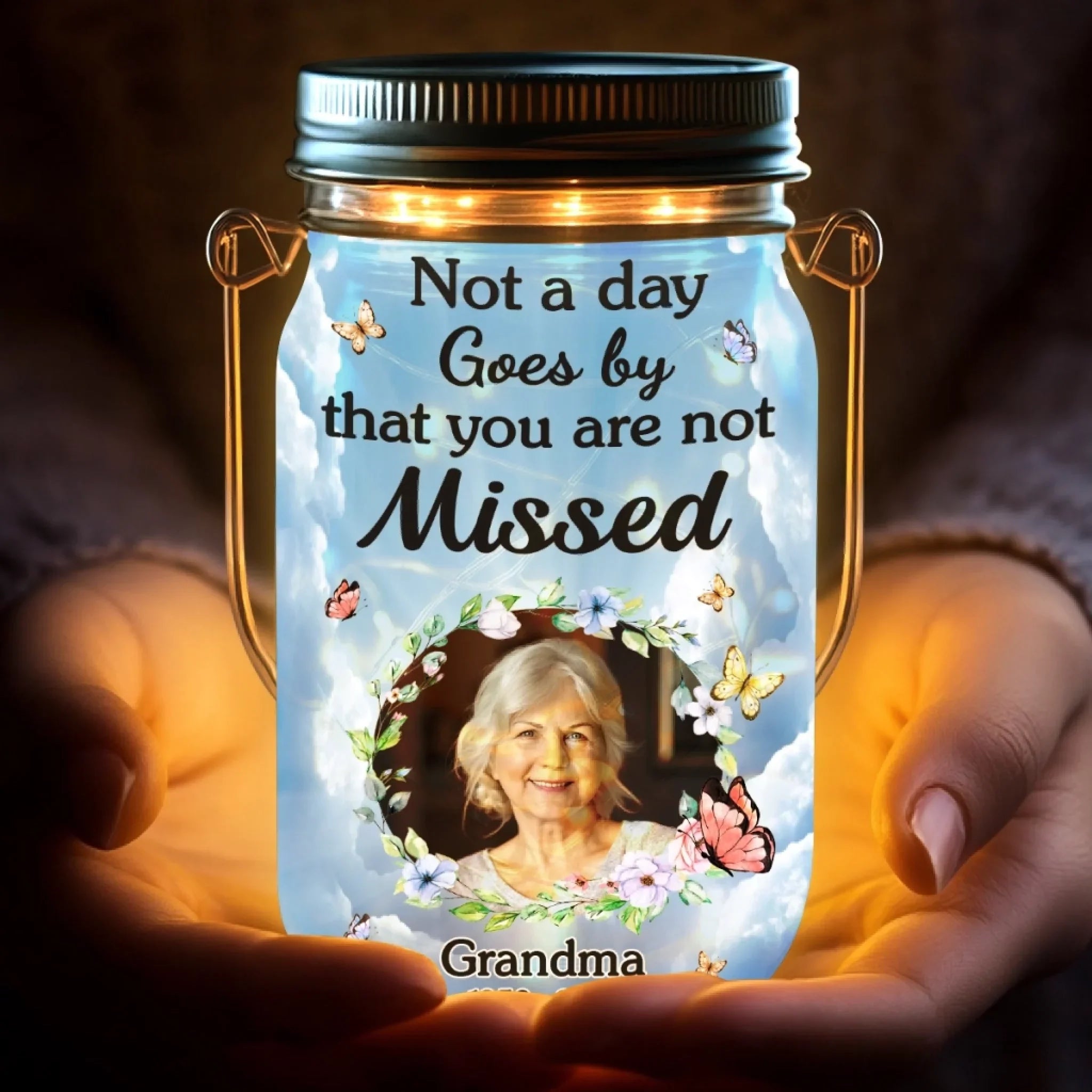 Custom Photo Your Light Still Shines - Memorial Personalized Custom Solar Jar Lantern - Sympathy Gift For Family Members