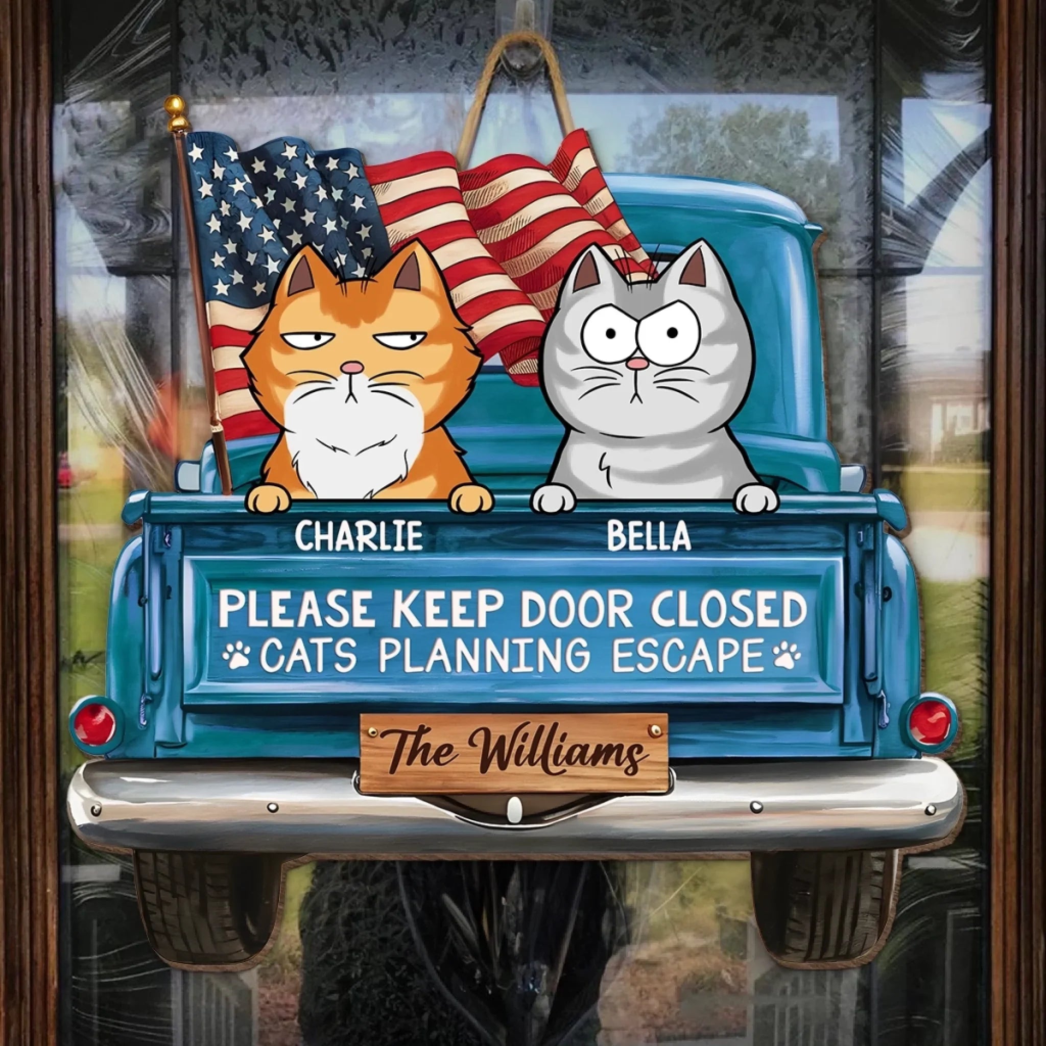 Cat Planning Escape With A Truck - Cat Personalized Custom Home Decor Wood Sign - House Warming Gift For Pet Owners, Pet Lovers