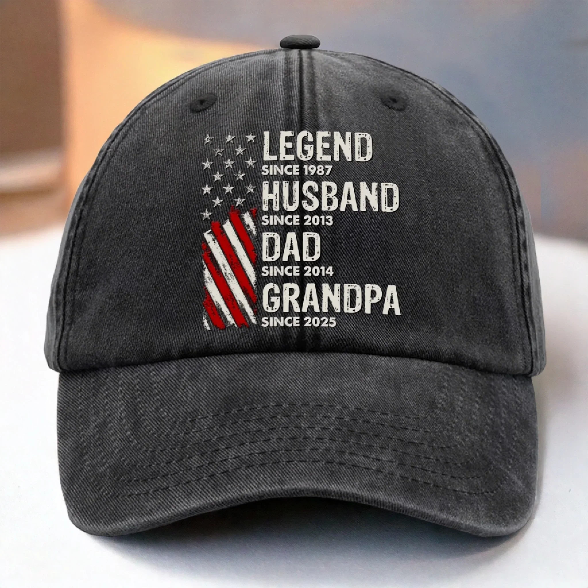 Born To Be A Legend - Family Personalized Custom Vintage Washed Denim Baseball Cap US - 4th Of July, Gift For Dad, Grandpa