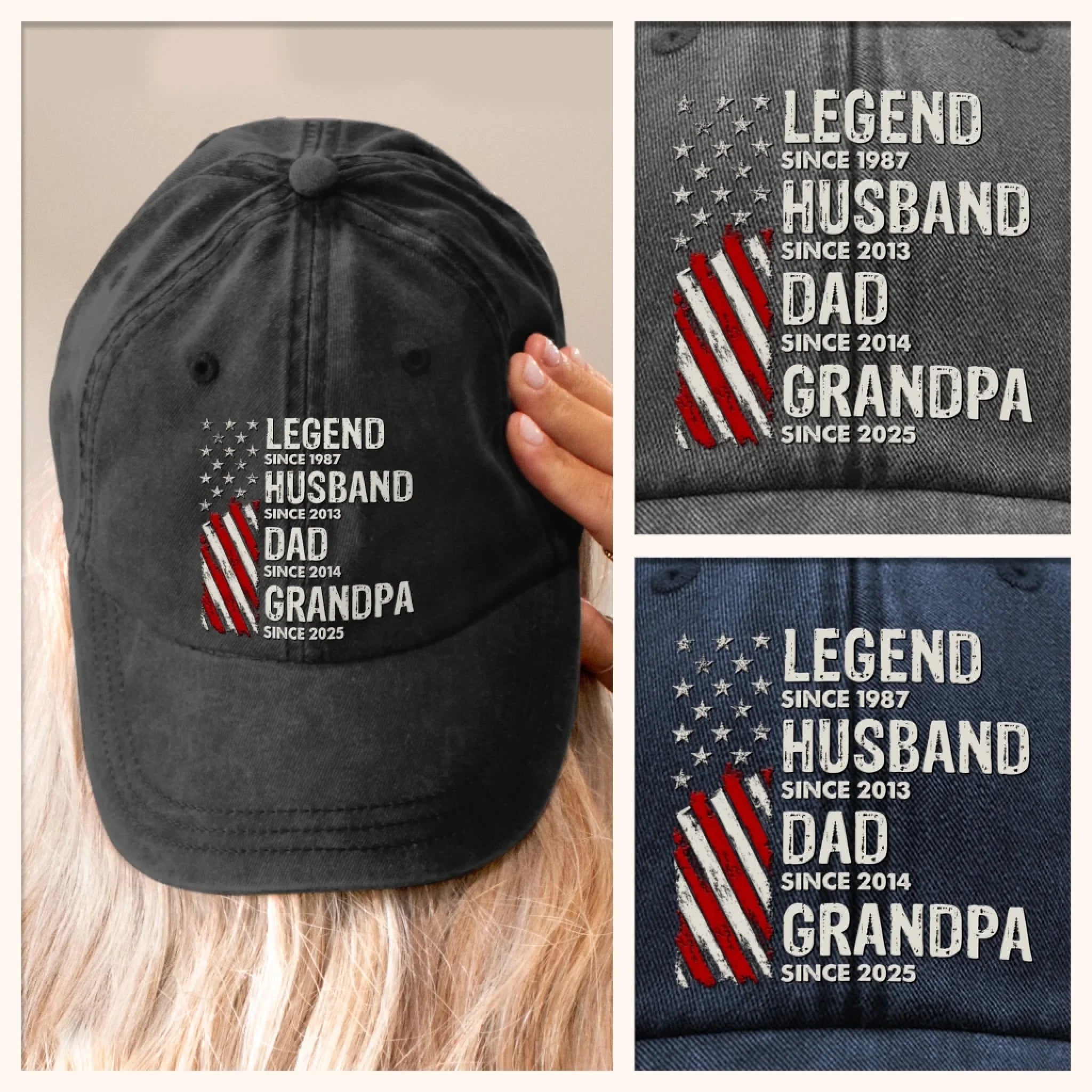 Born To Be A Legend - Family Personalized Custom Vintage Washed Denim Baseball Cap US - 4th Of July, Gift For Dad, Grandpa