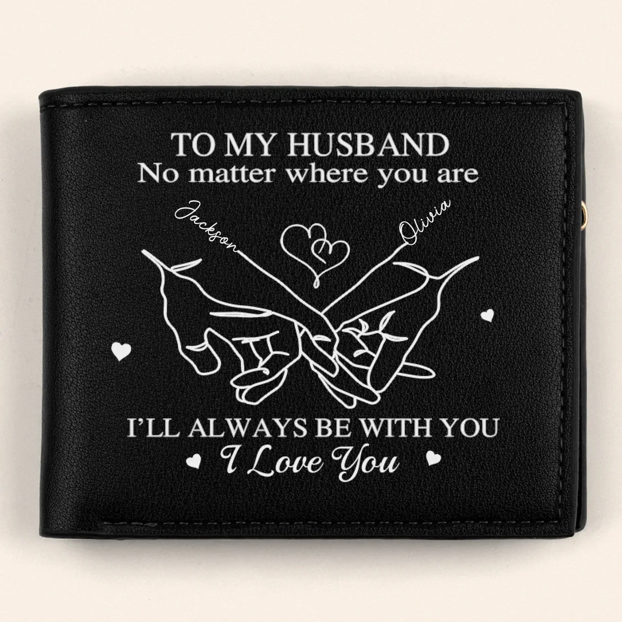 Holding On To Forever - Couple Personalized Custom Double-Sided Printed Leather Wallet - Gift For Husband Wife, Anniversary