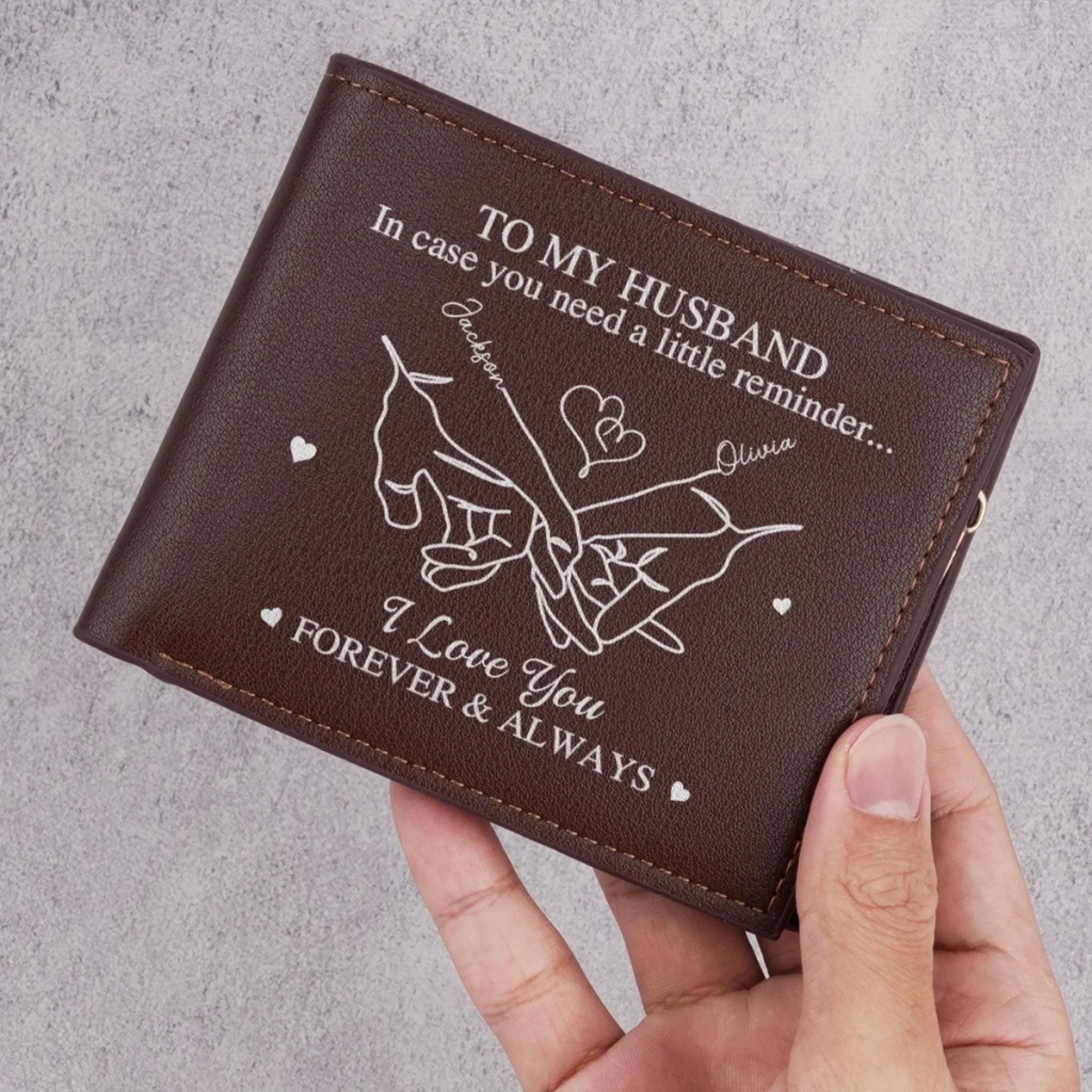 Holding On To Forever - Couple Personalized Custom Double-Sided Printed Leather Wallet - Gift For Husband Wife, Anniversary