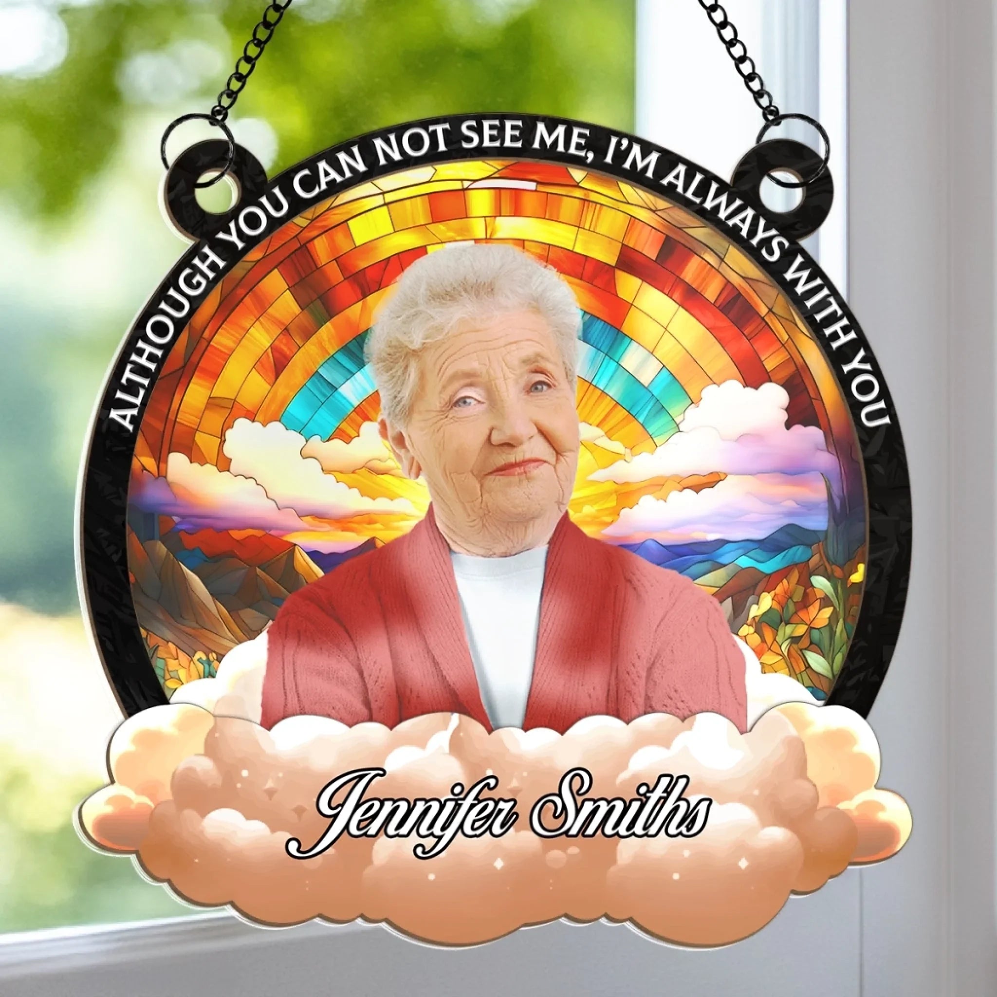 Custom Photo Your Love Still Shines Through - Memorial Personalized Window Hanging Suncatcher Ornament - Sympathy Gift For Family Members