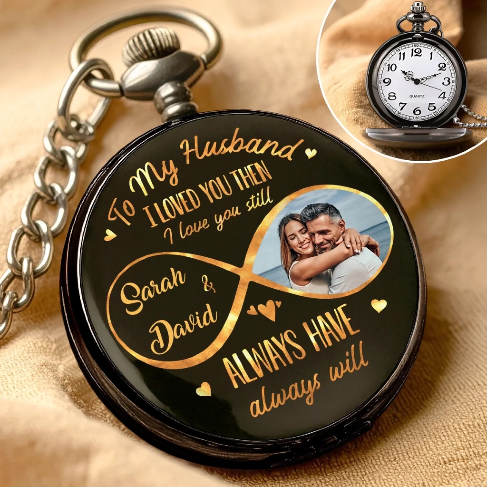 Custom Photo My Favorite Addiction - Couple Personalized Custom Pocket Watch - Gift For Husband Wife, Anniversary